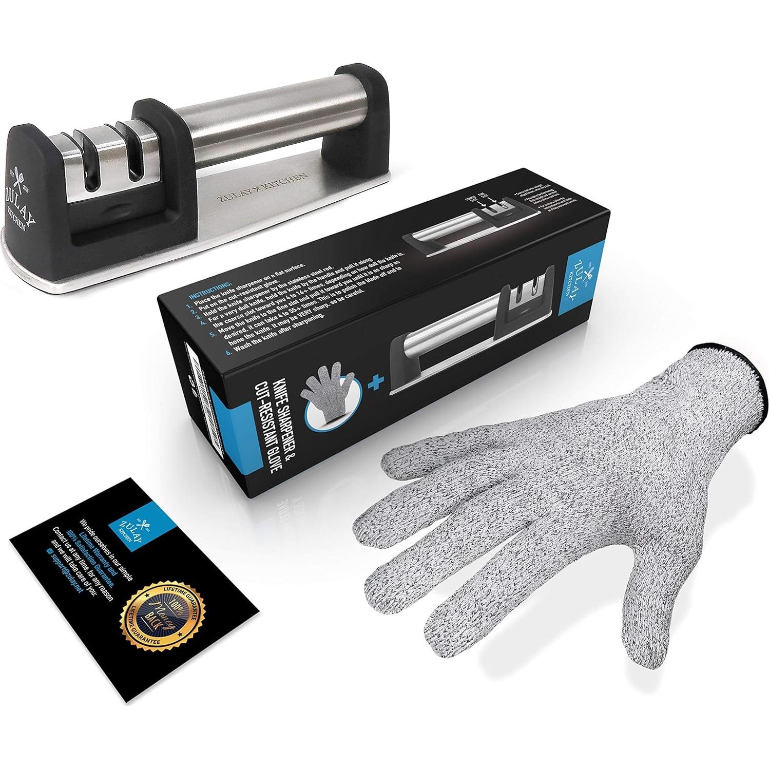 Afilador de cuchillos Zulay 2 etapas + Guante resistente