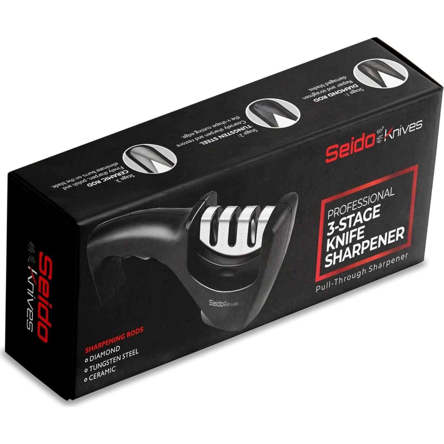 Afilador de cuchillos Seido 3 etapas - Diamante, tungsteno y cerámica