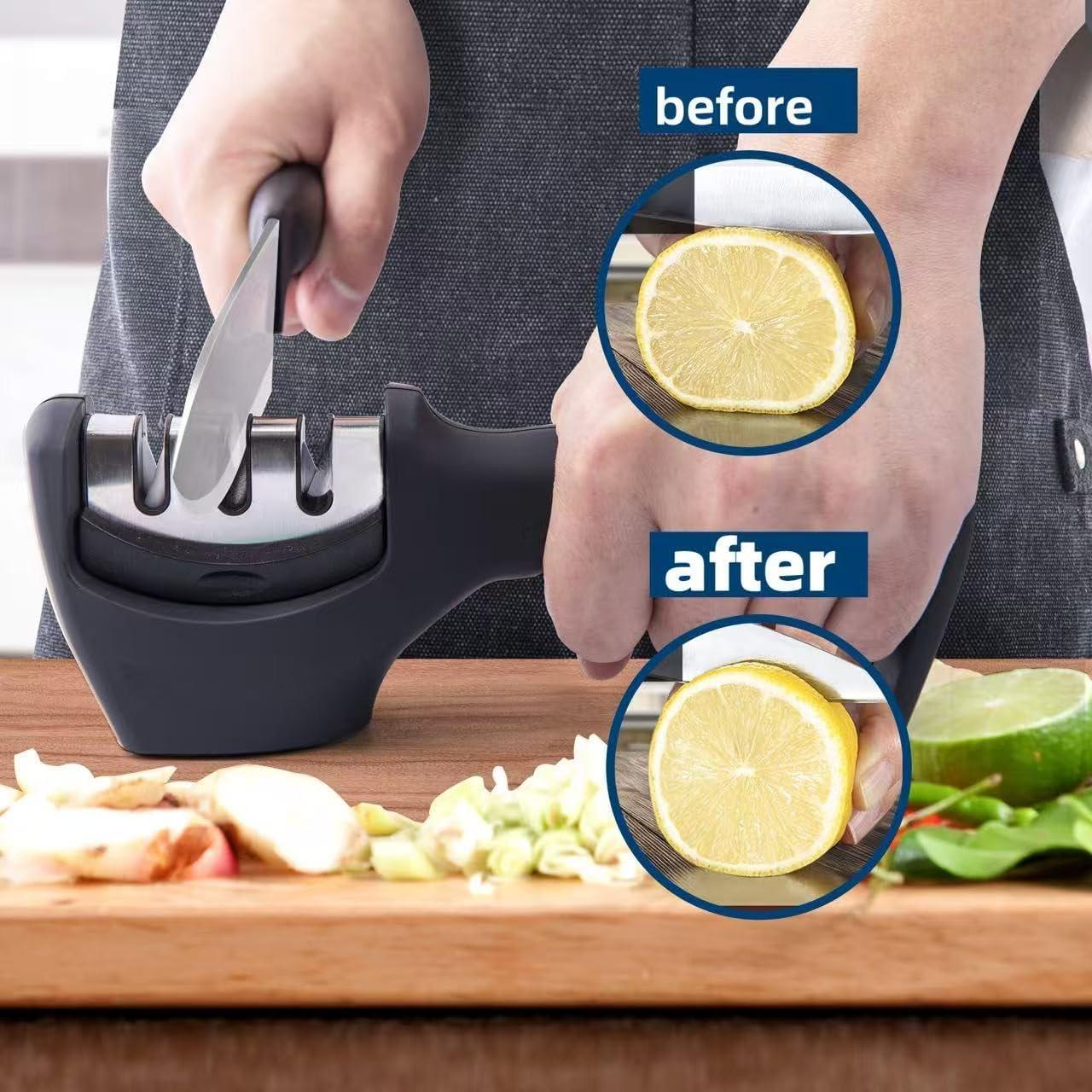 Afilador de cuchillos 3 en 1 HoneyHu con base antideslizante