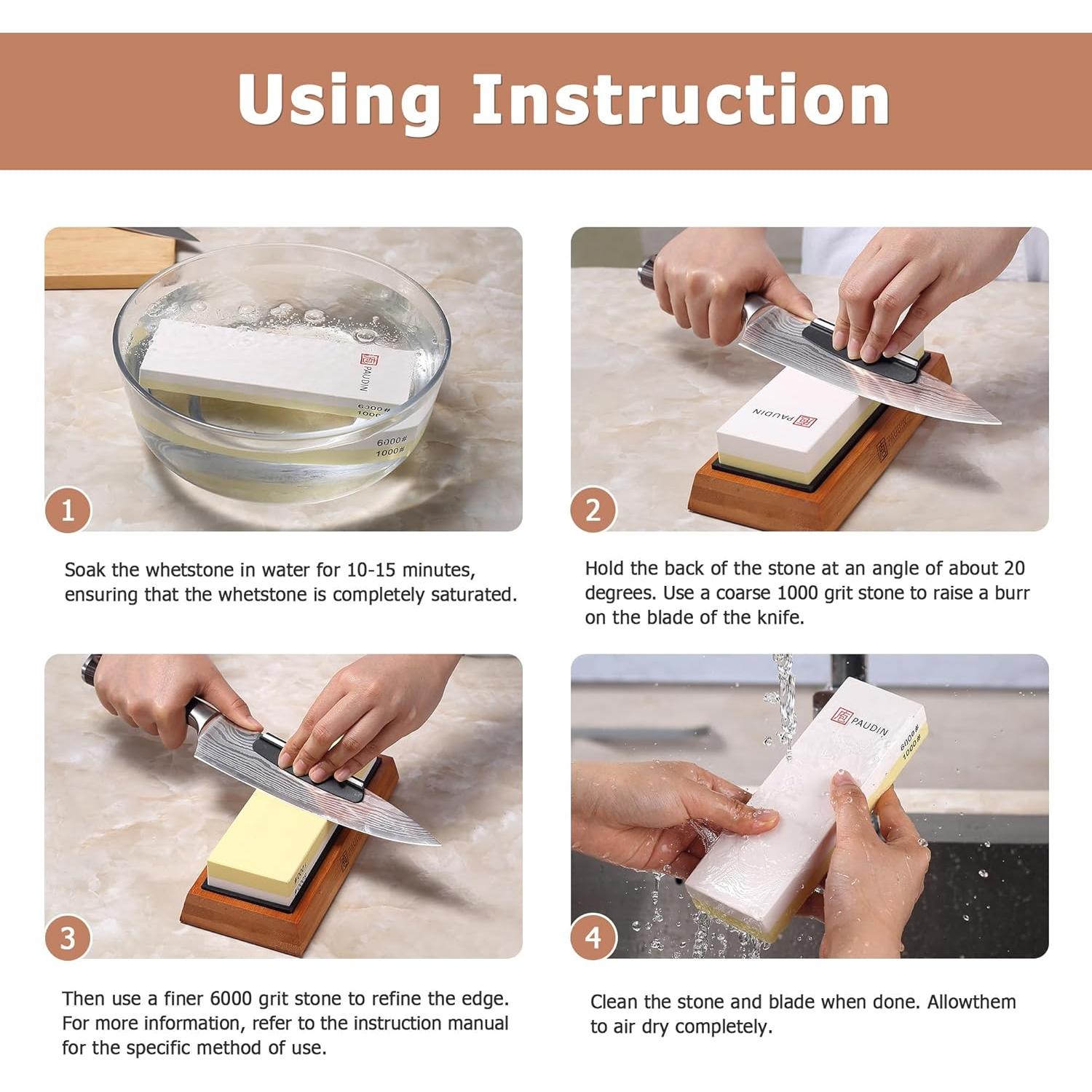 Kit de Afilador de Cuchillos PAUDIN 1000/6000 Grit con Base Antideslizante