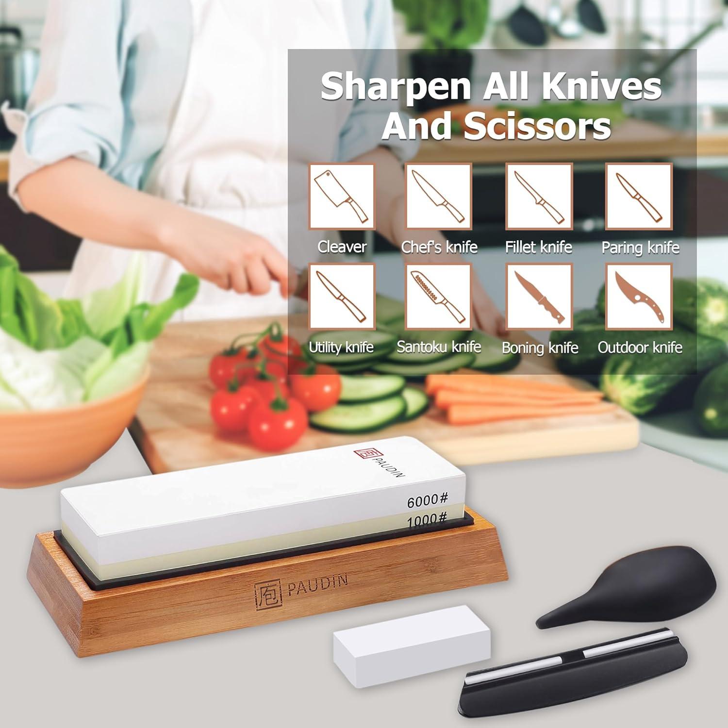 Kit de Afilador de Cuchillos PAUDIN 1000/6000 Grit con Base Antideslizante
