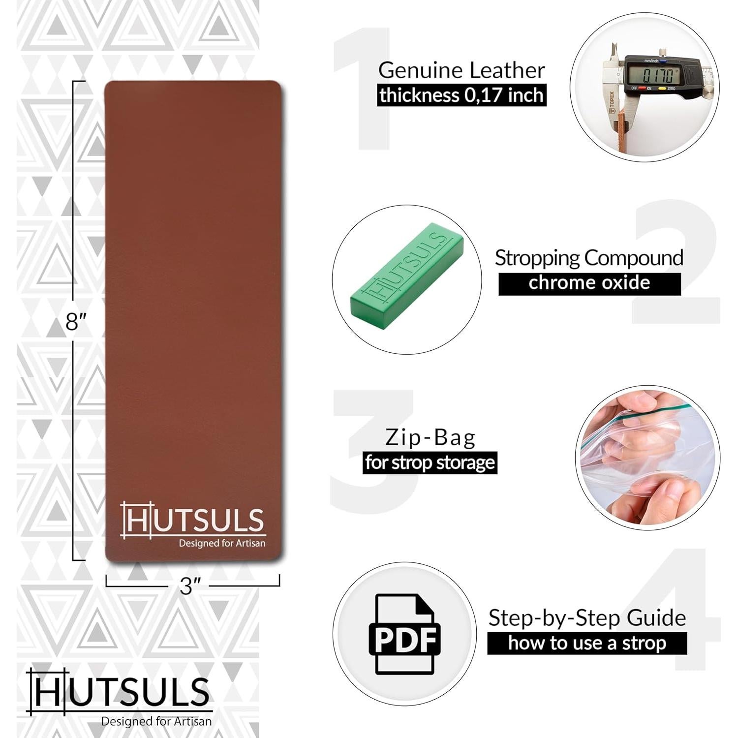 Correa de Cuero Hutsuls para Afilado de Cuchillos 20.32x7.62cm