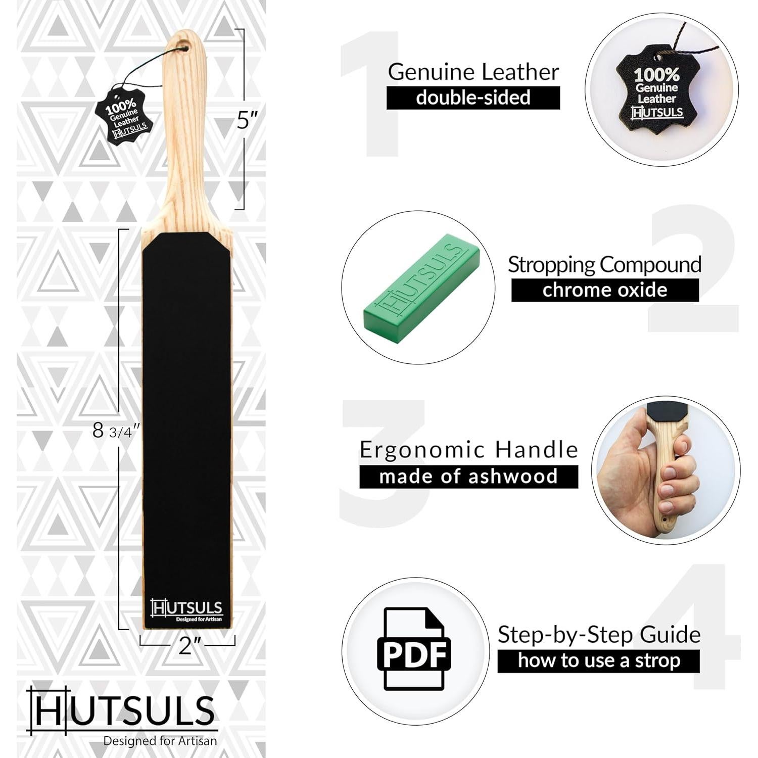 Kit de Afilado de Cuchillos Hutsuls - Cuero Doble Cara, Mango Ergonómico