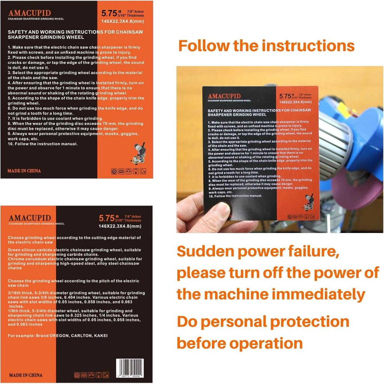 Rueda de Afilado de Motosierra AmaCupid 146 mm Óxido de Cromo