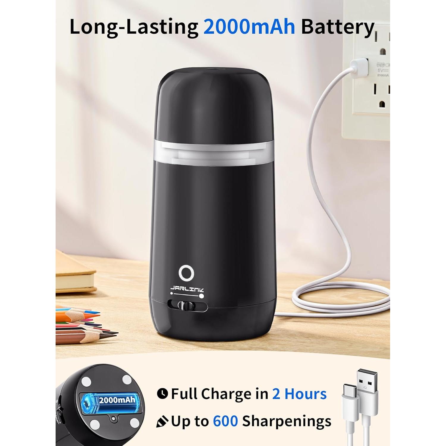 Sacapuntas Eléctrico Automático JARLINK Negro 3 Modos 2000mAh