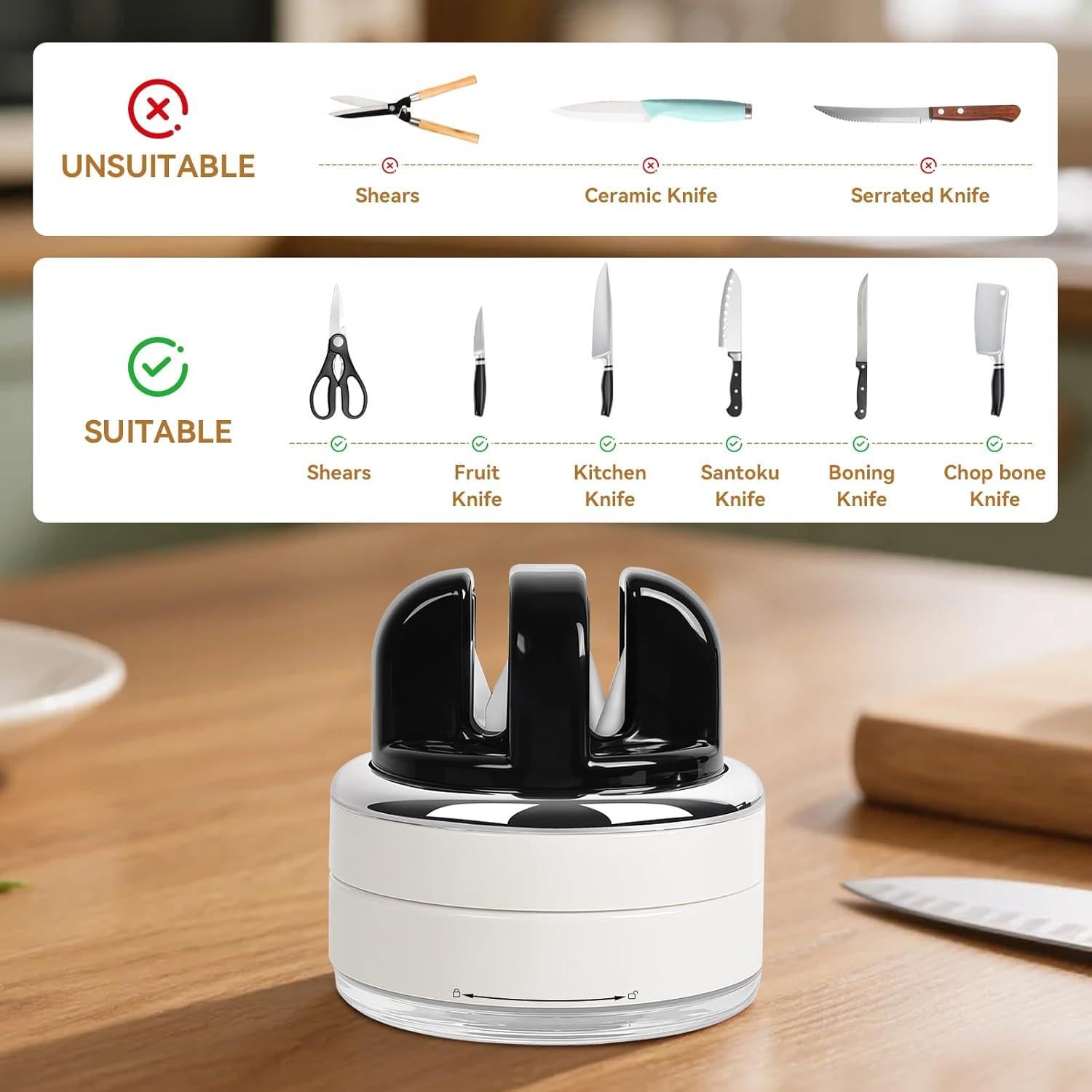 Afilador de cuchillos manos libres BSTOPXX 2 etapas con ventosa