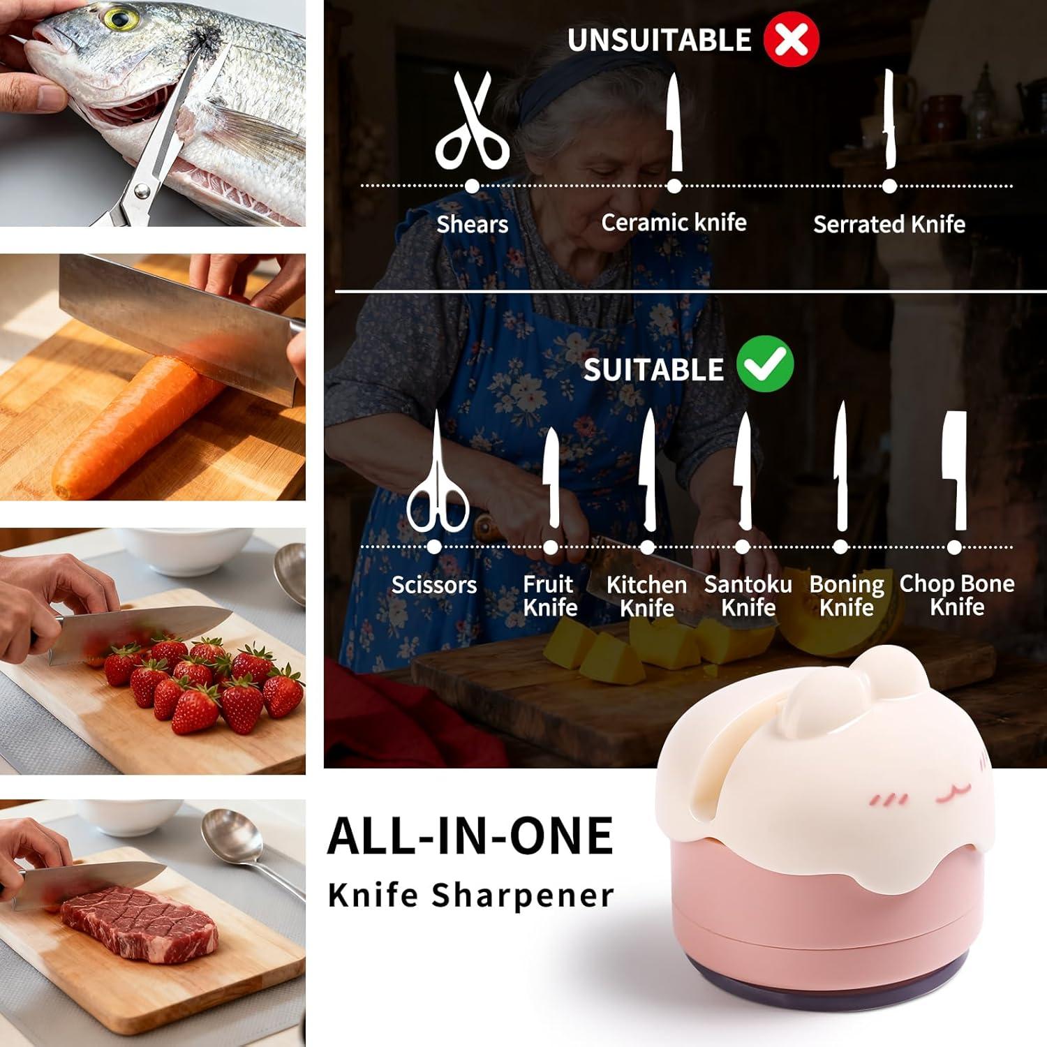 Afilador de cuchillos PUOPOSTY compacto con base de succión