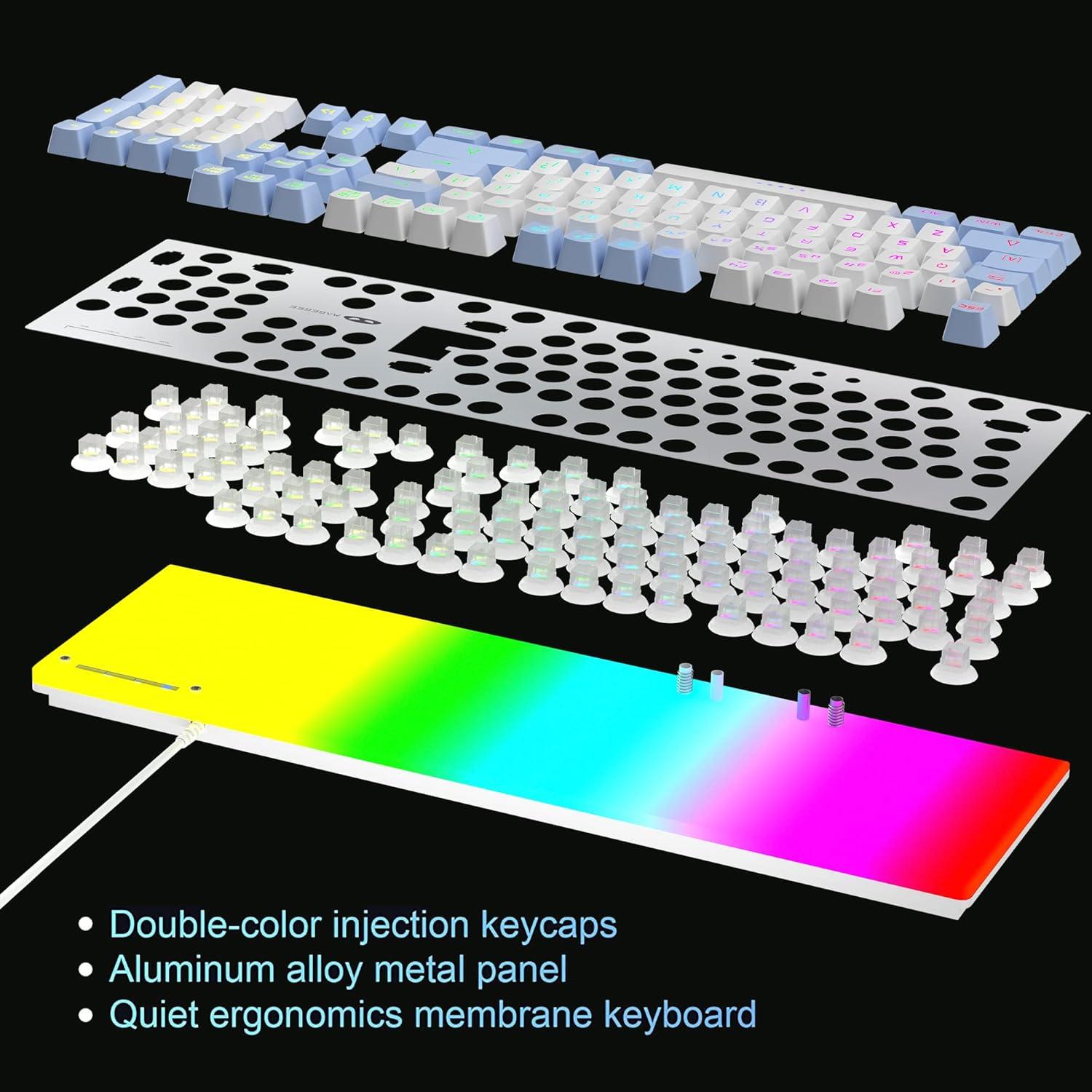 Combo Teclado y Ratón Gaming MageGee GT838 RGB Blanco Azul
