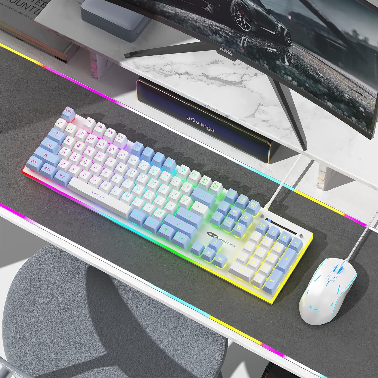 Combo Teclado y Ratón Gaming MageGee GT838 RGB Blanco Azul
