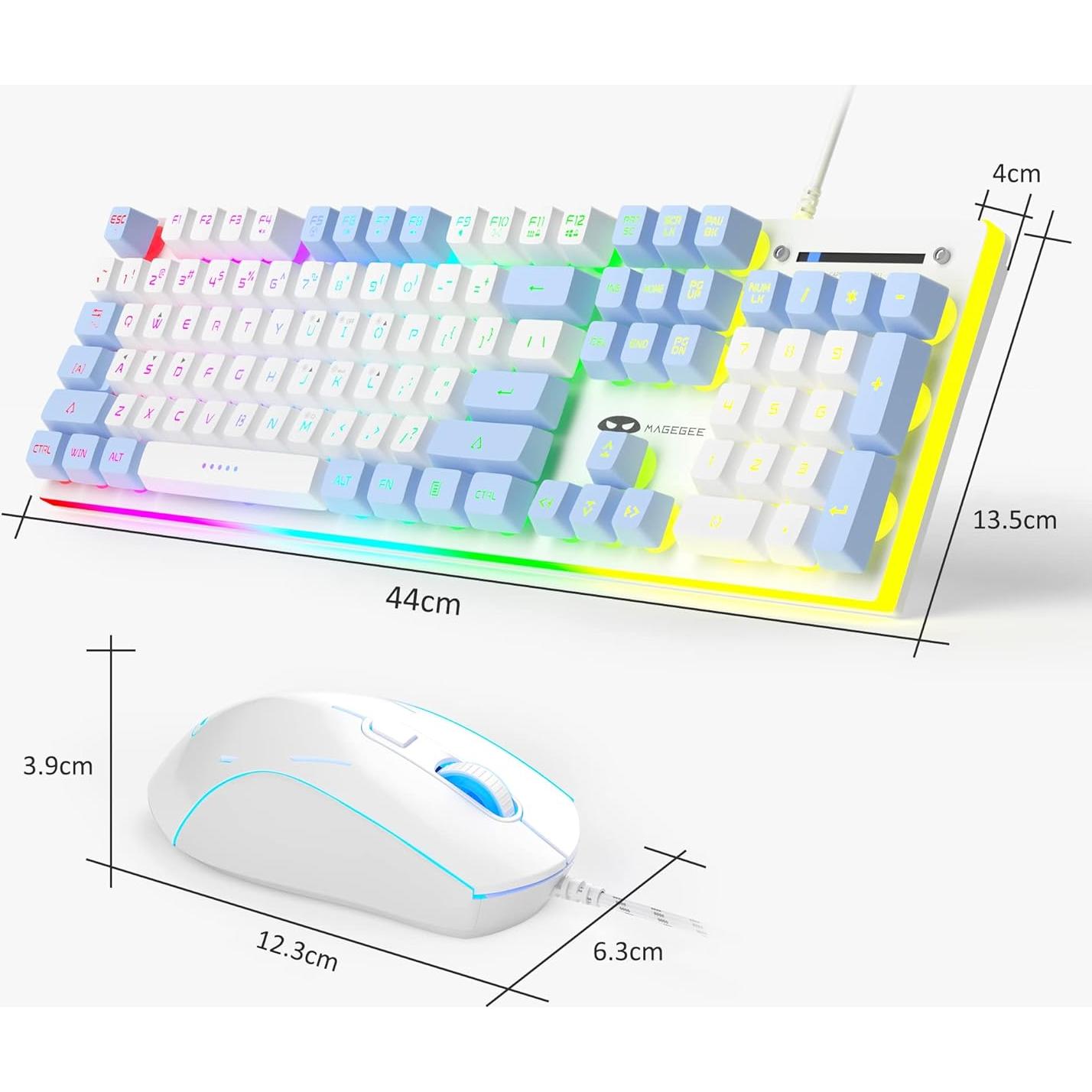 Combo Teclado y Ratón Gaming MageGee GT838 RGB Blanco Azul