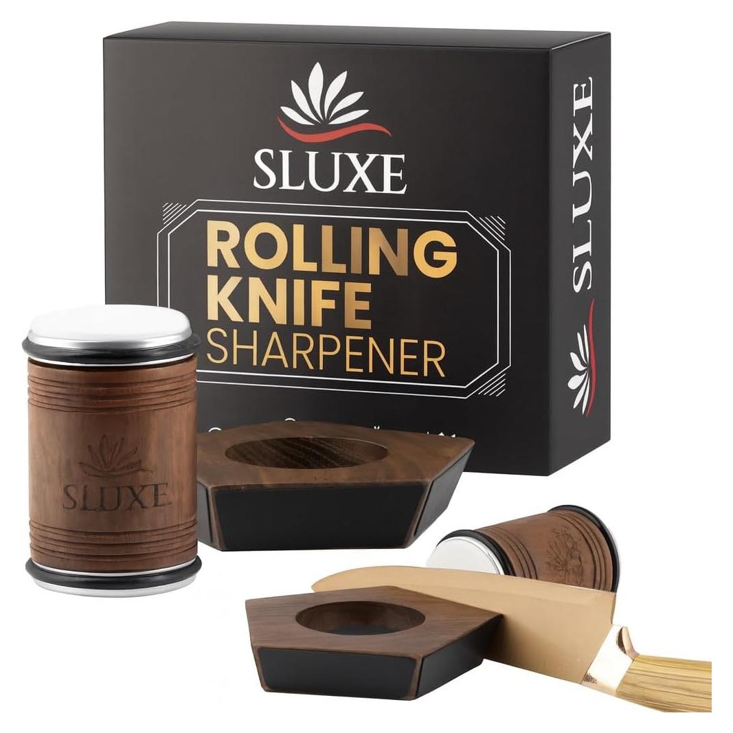 Afilador de Cuchillos Rodante SLUXE - Madera de Nogal - 5 Ángulos