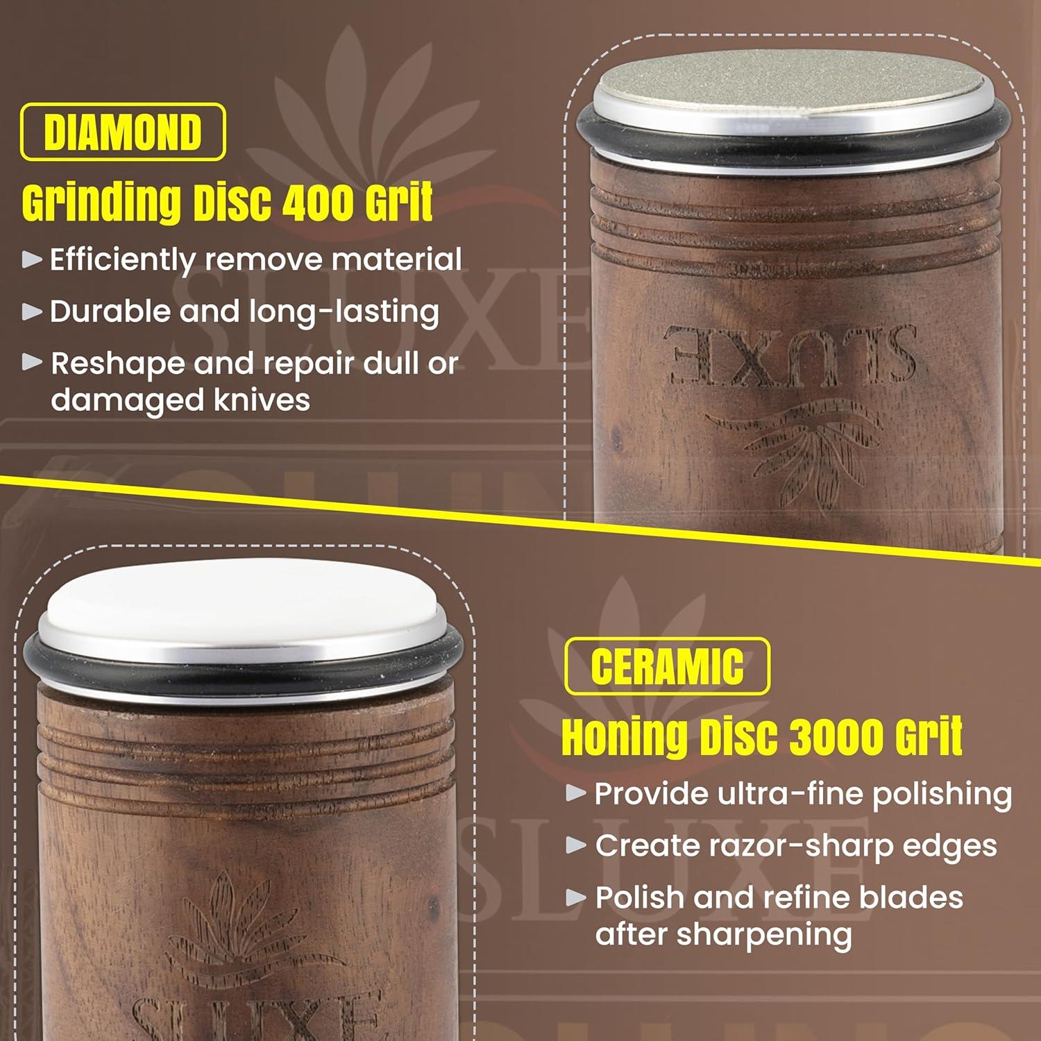 Afilador de Cuchillos Rodante SLUXE - Madera de Nogal - 5 Ángulos