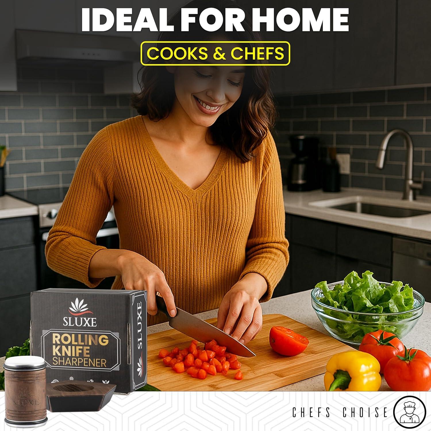 Afilador de Cuchillos Rodante SLUXE - Madera de Nogal - 5 Ángulos