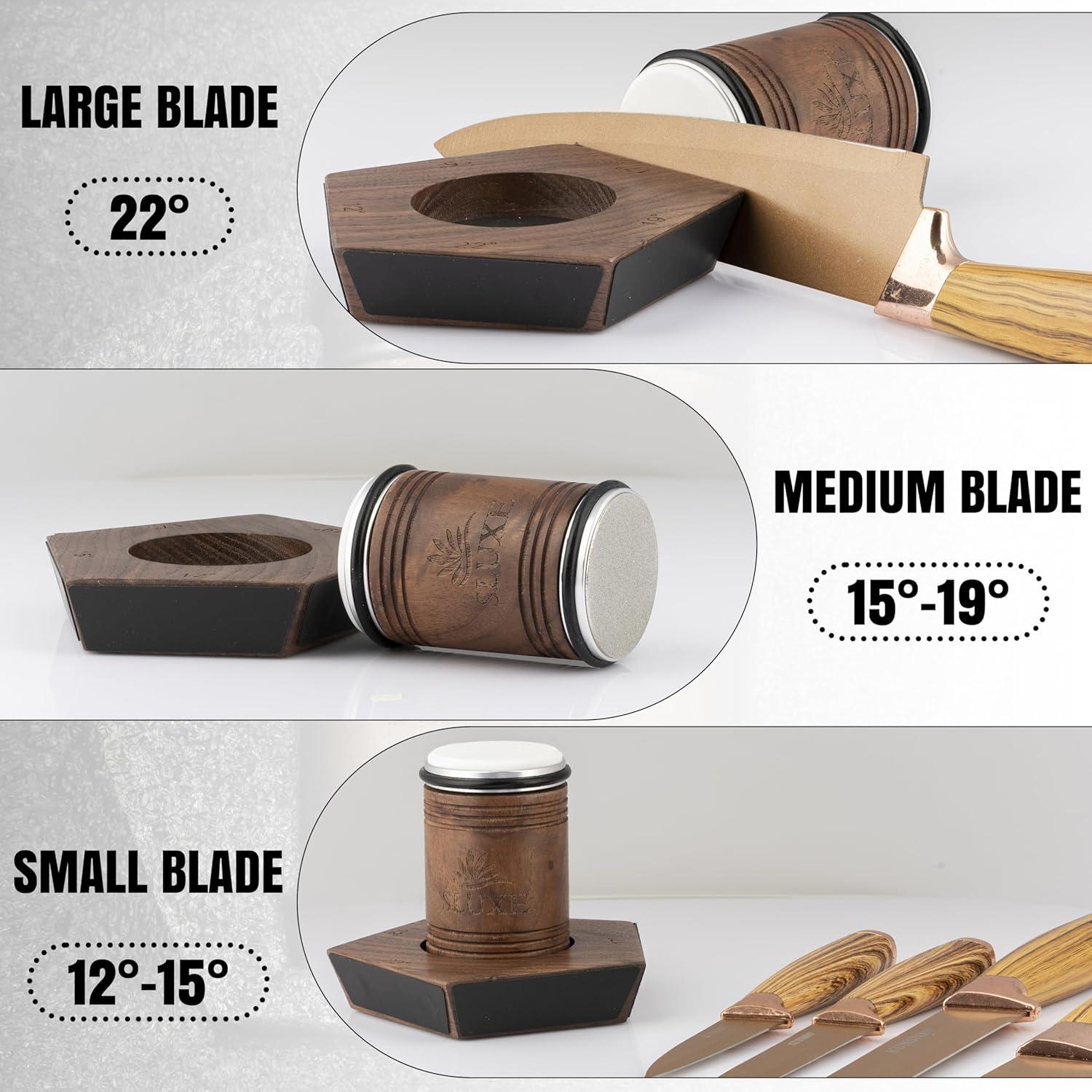 Afilador de Cuchillos Rodante SLUXE - Madera de Nogal - 5 Ángulos