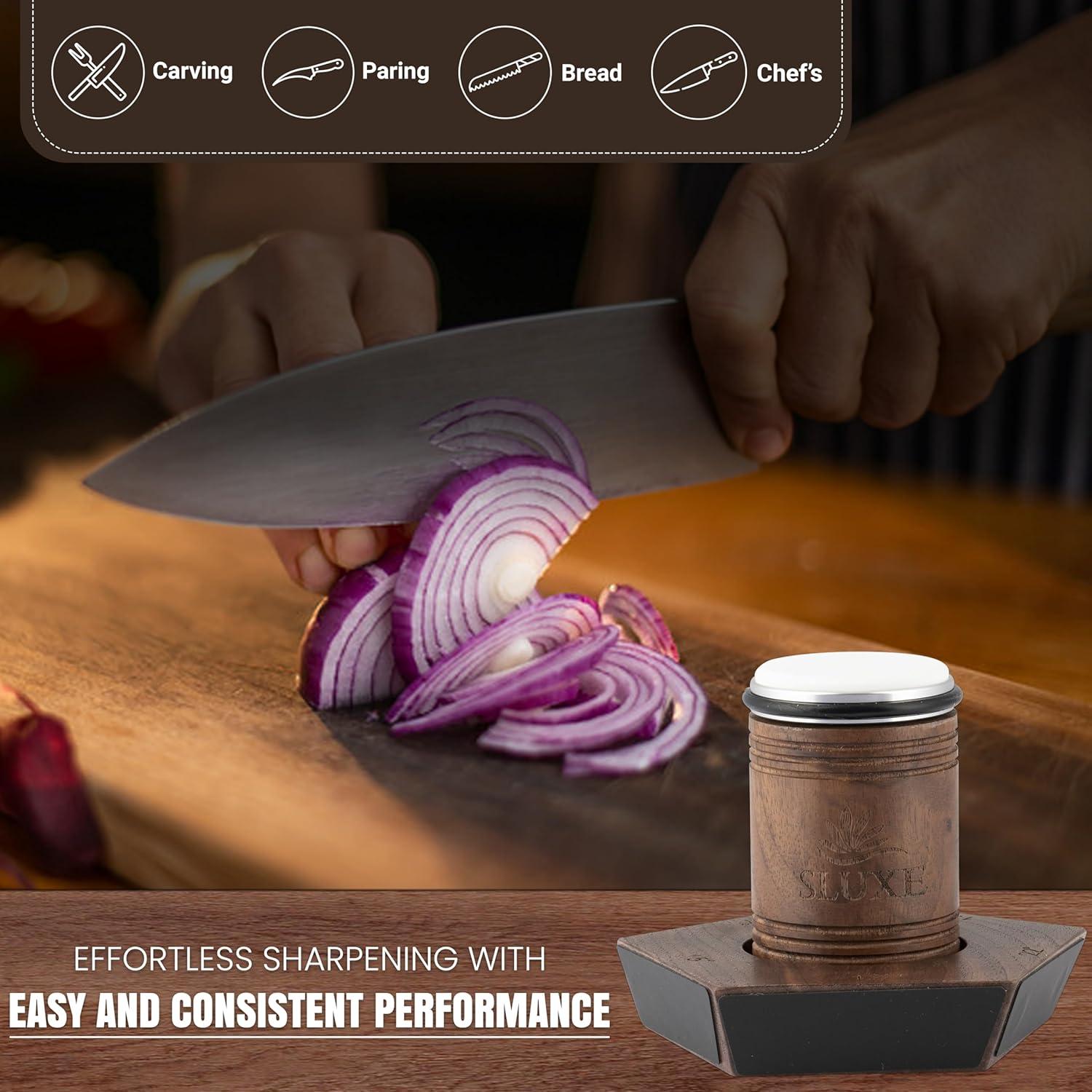 Afilador de Cuchillos Rodante SLUXE - Madera de Nogal - 5 Ángulos