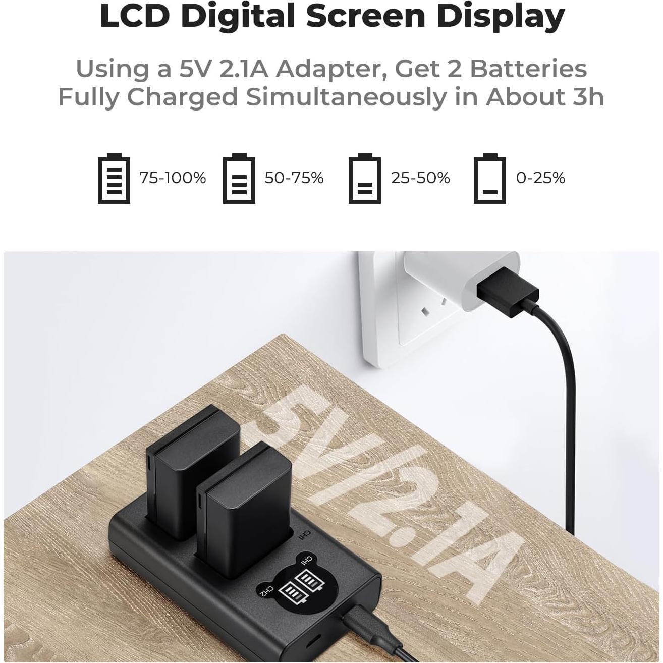 Cargador K&F Concept NP-FZ100 Doble Ranura con LCD para Sony