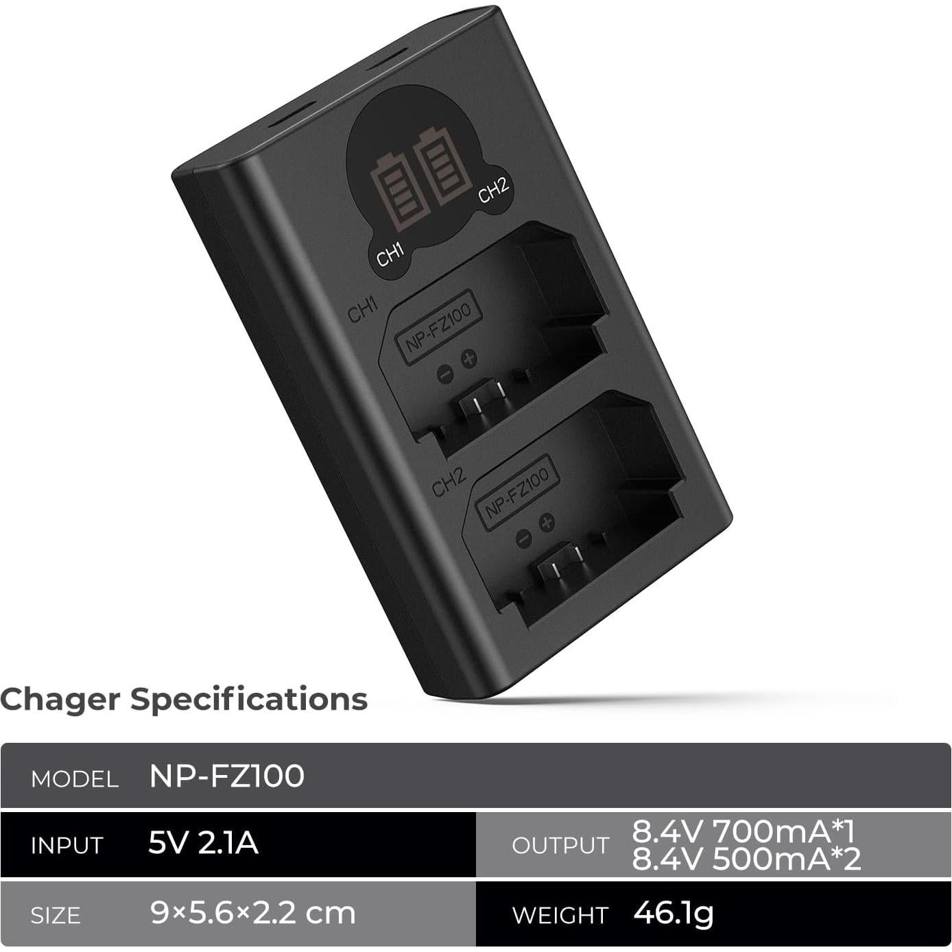 Cargador K&F Concept NP-FZ100 Doble Ranura con LCD para Sony