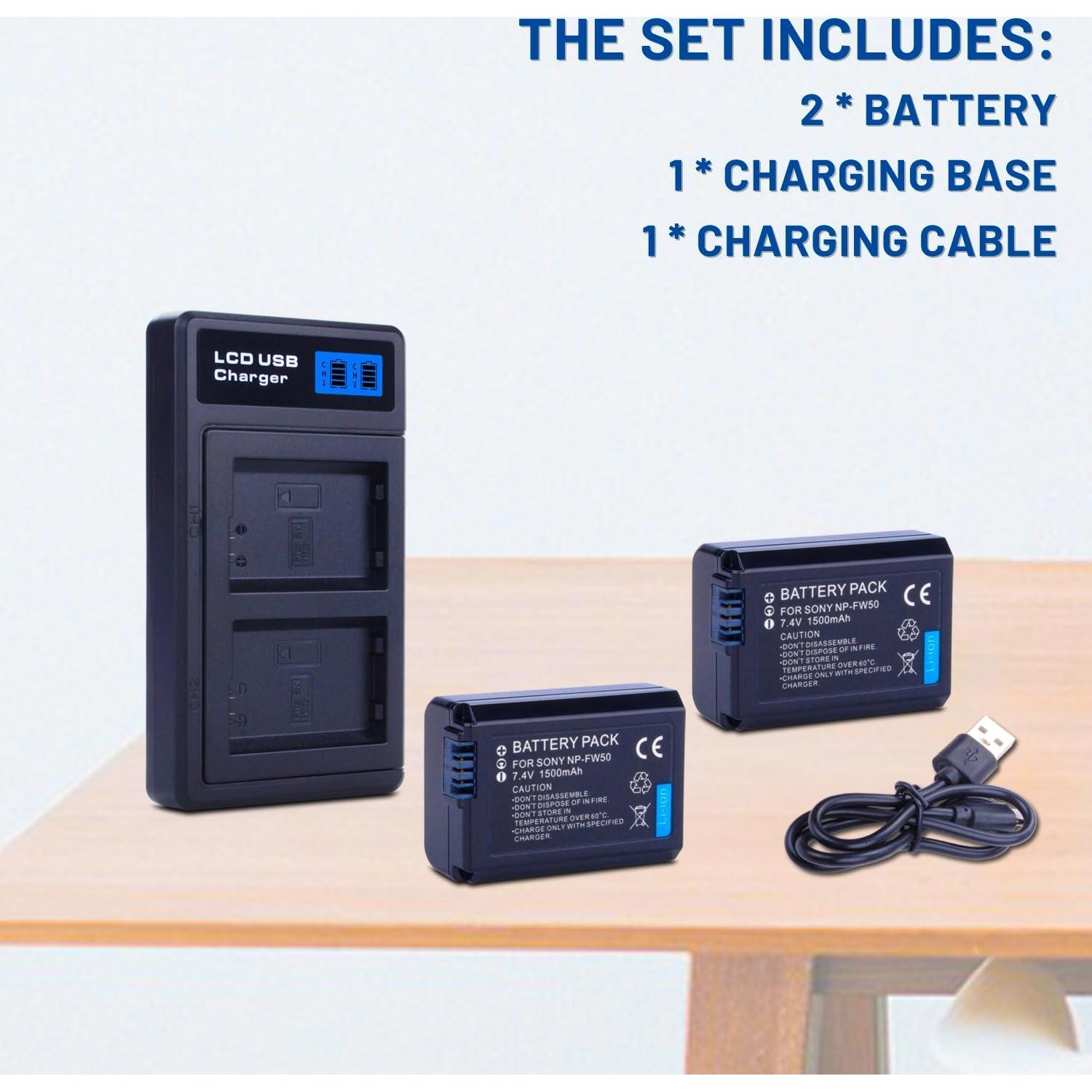 Batería NP-FW50 + Cargador Doble USB con Pantalla LCD - Sony