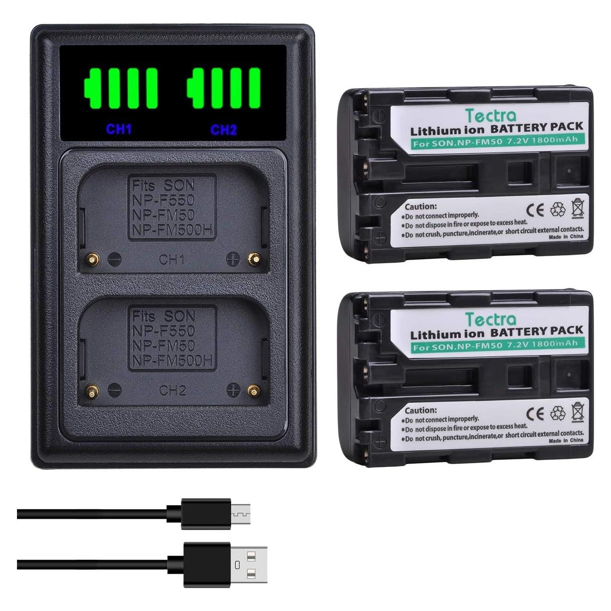Baterías Tectra NP-FM50 1800mAh + Cargador Doble LED USB