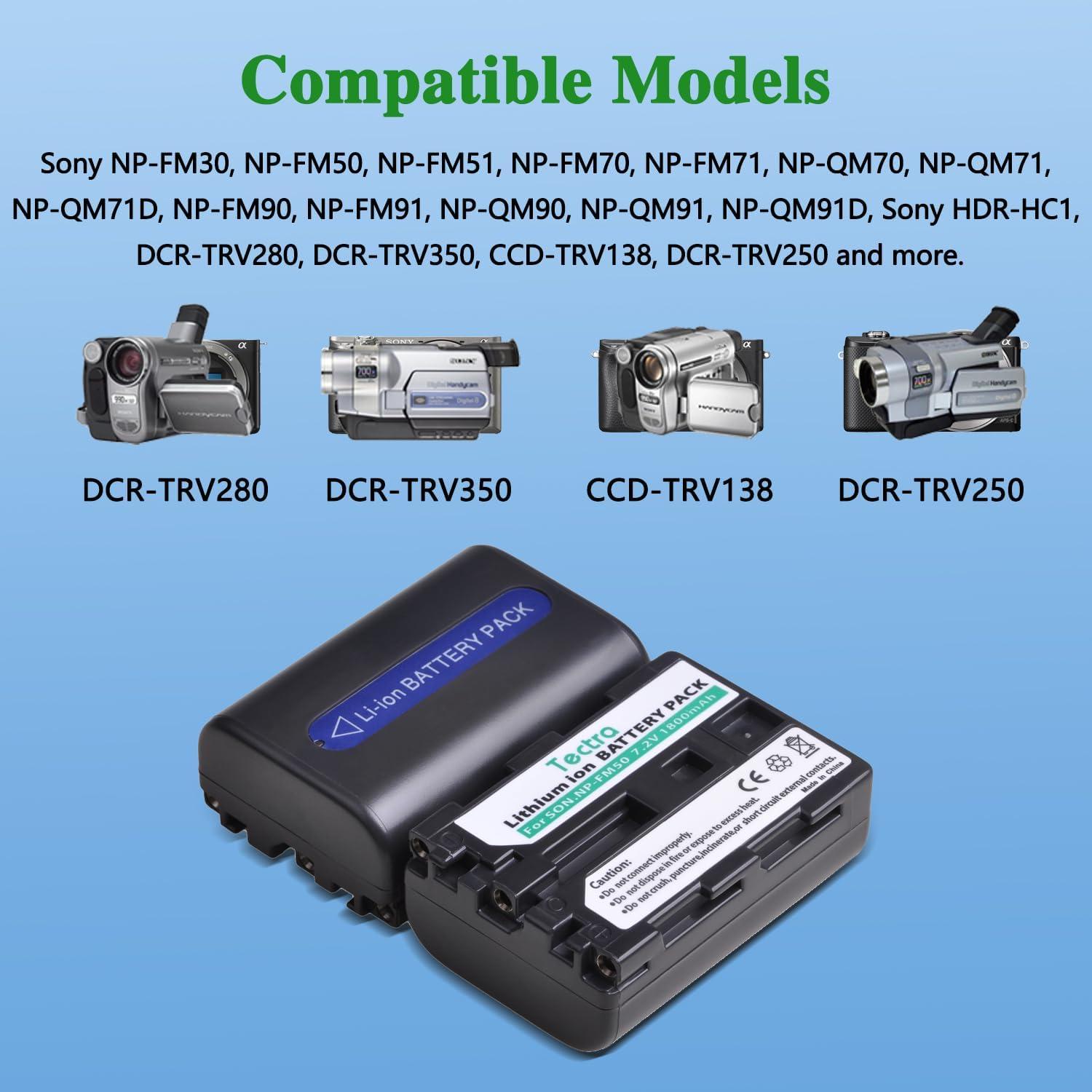 Baterías Tectra NP-FM50 1800mAh + Cargador Doble LED USB