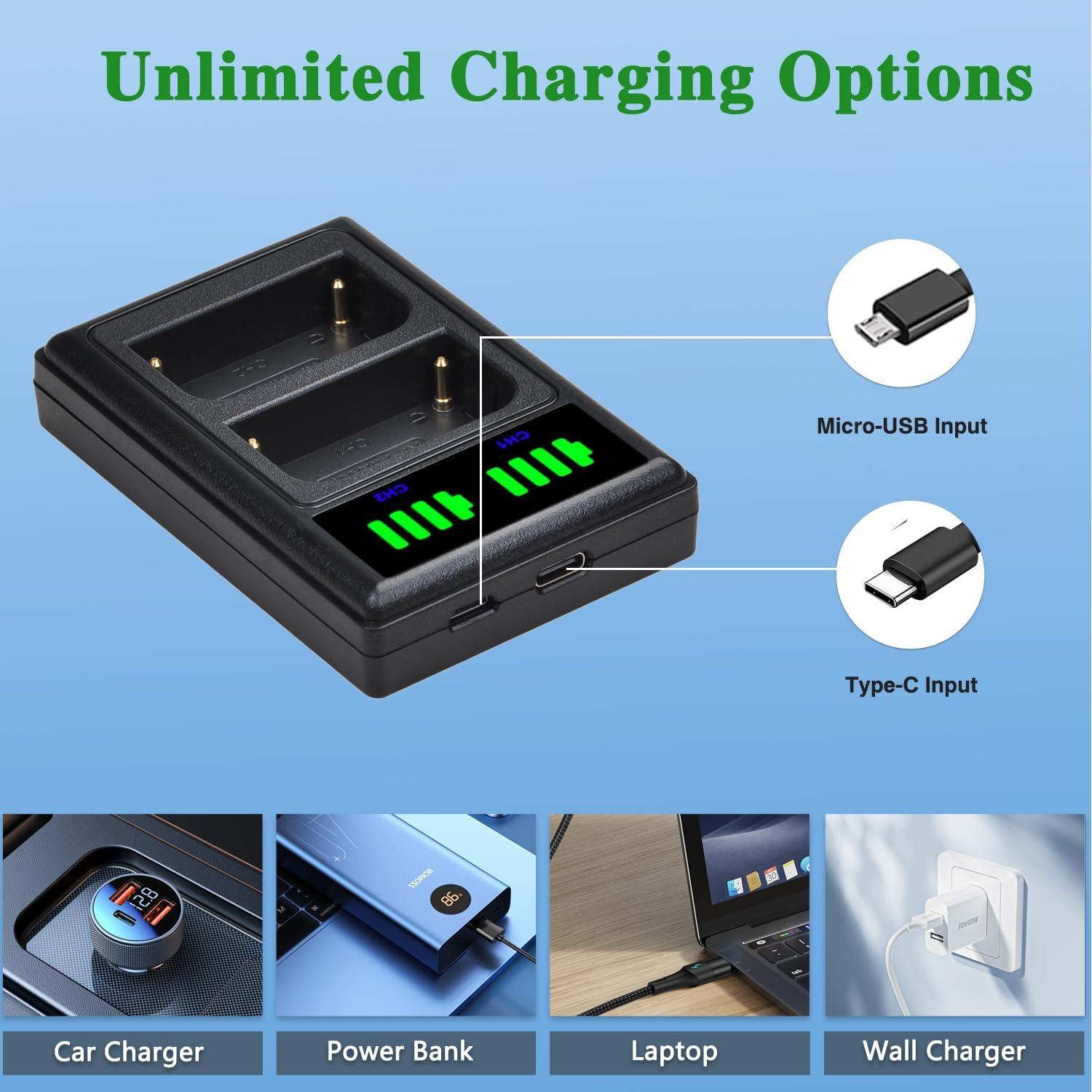 Baterías Tectra NP-FM50 1800mAh + Cargador Doble LED USB