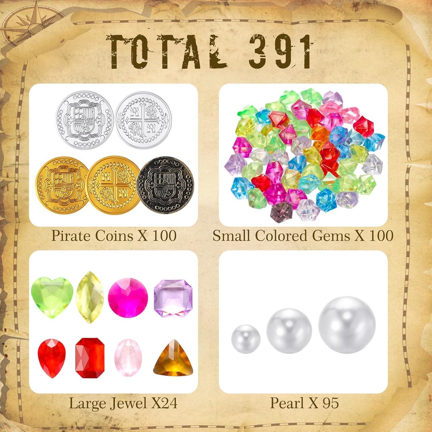 Hanaive 319 Pcs Monedas de Oro Pirata y Gemas Decorativas