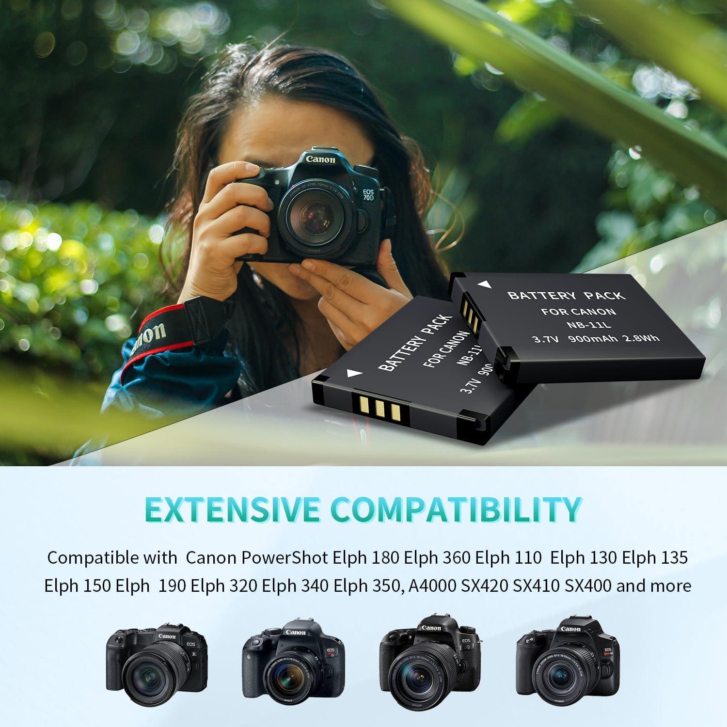 Batería y Cargador LP NB-11L para Canon PowerShot - 2 Unidades 900mAh