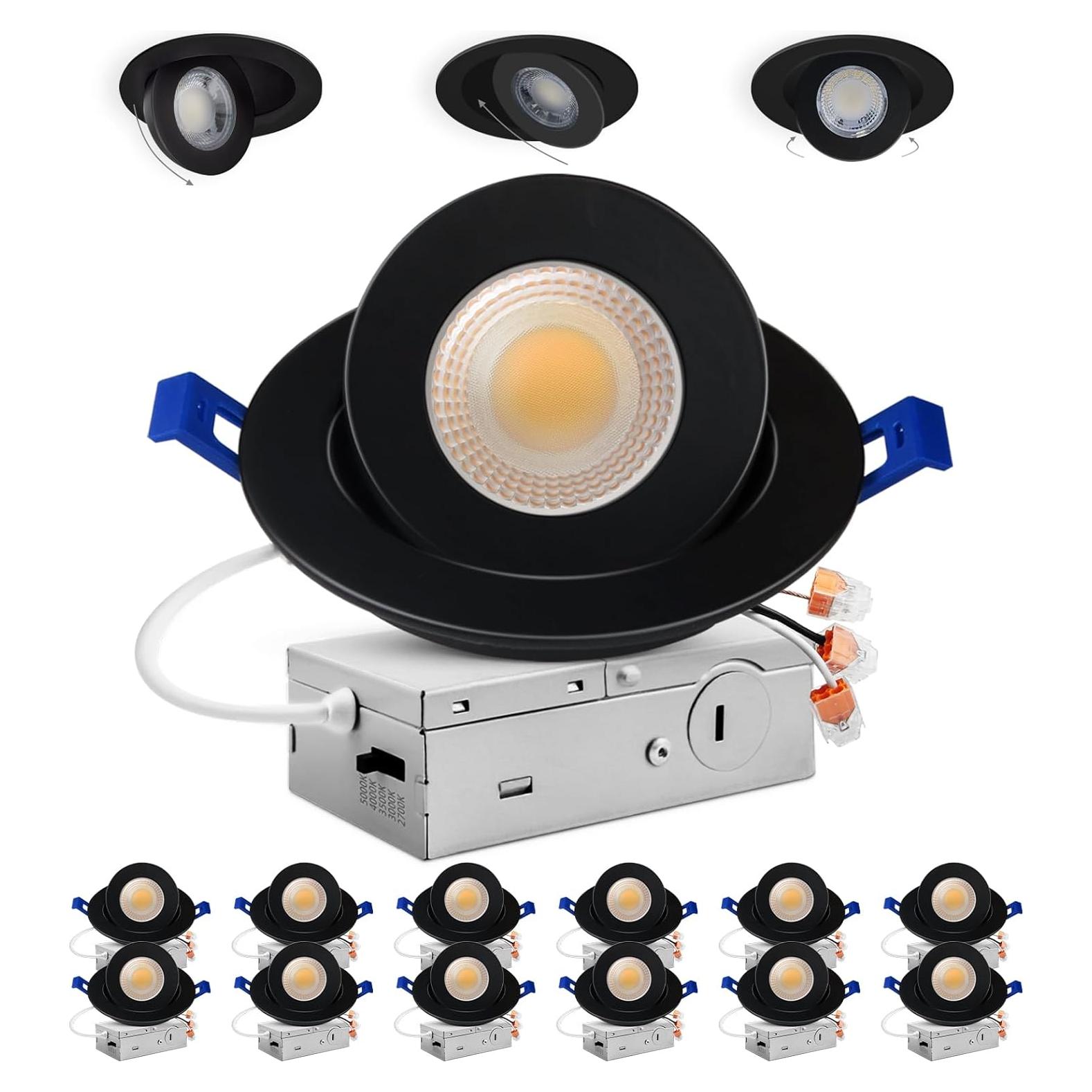 Luces LED Empotradas Gimbal Adetu 4" Negras 12 Paquete 2700K-5000K