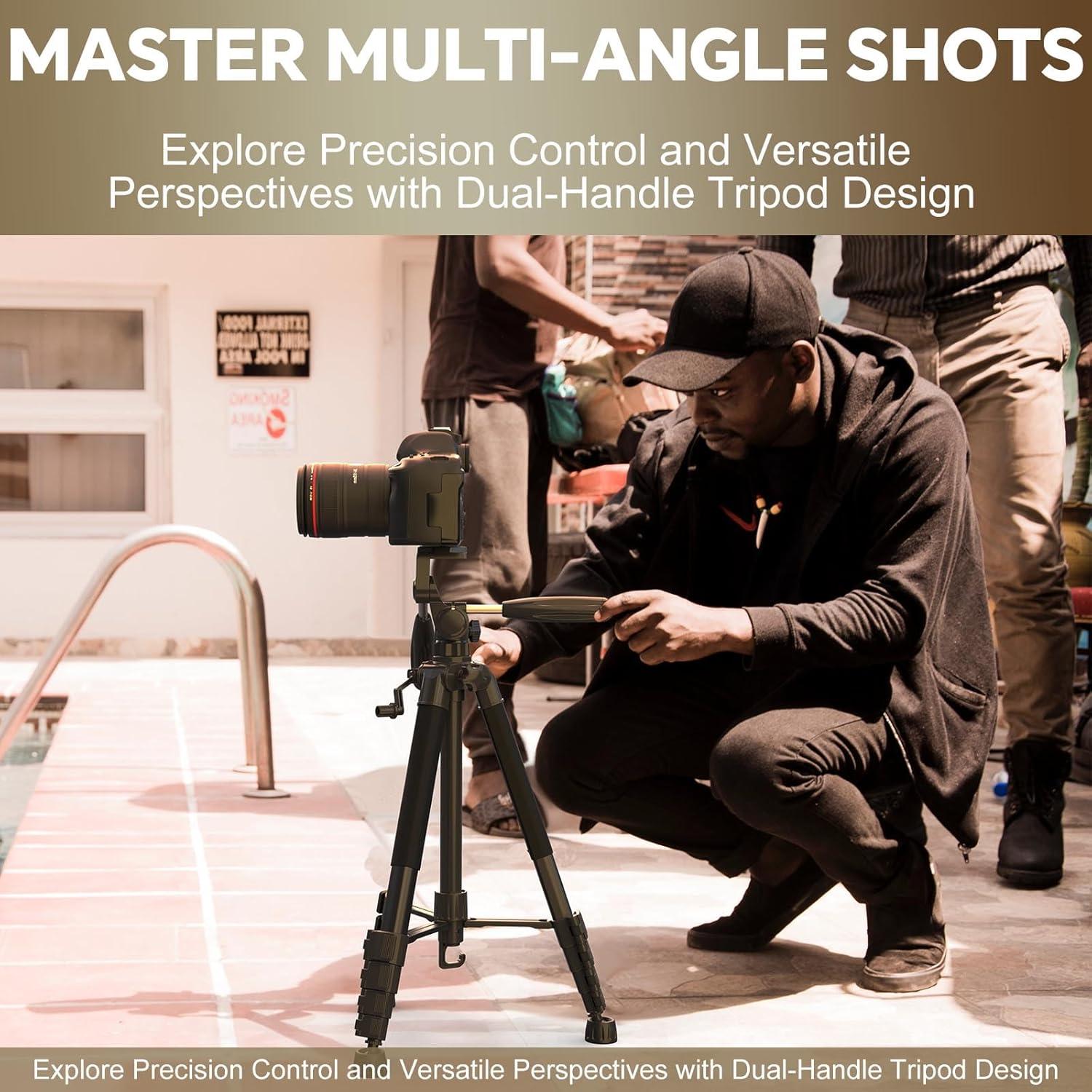 Eicaus 74'' Tall Tripod for Camera and Cell Phone, Professional Heavy Duty Camera Tripod for Photography, Compatible with Canon, Sony, Nikon，Panasonic, iPhone and Samsung