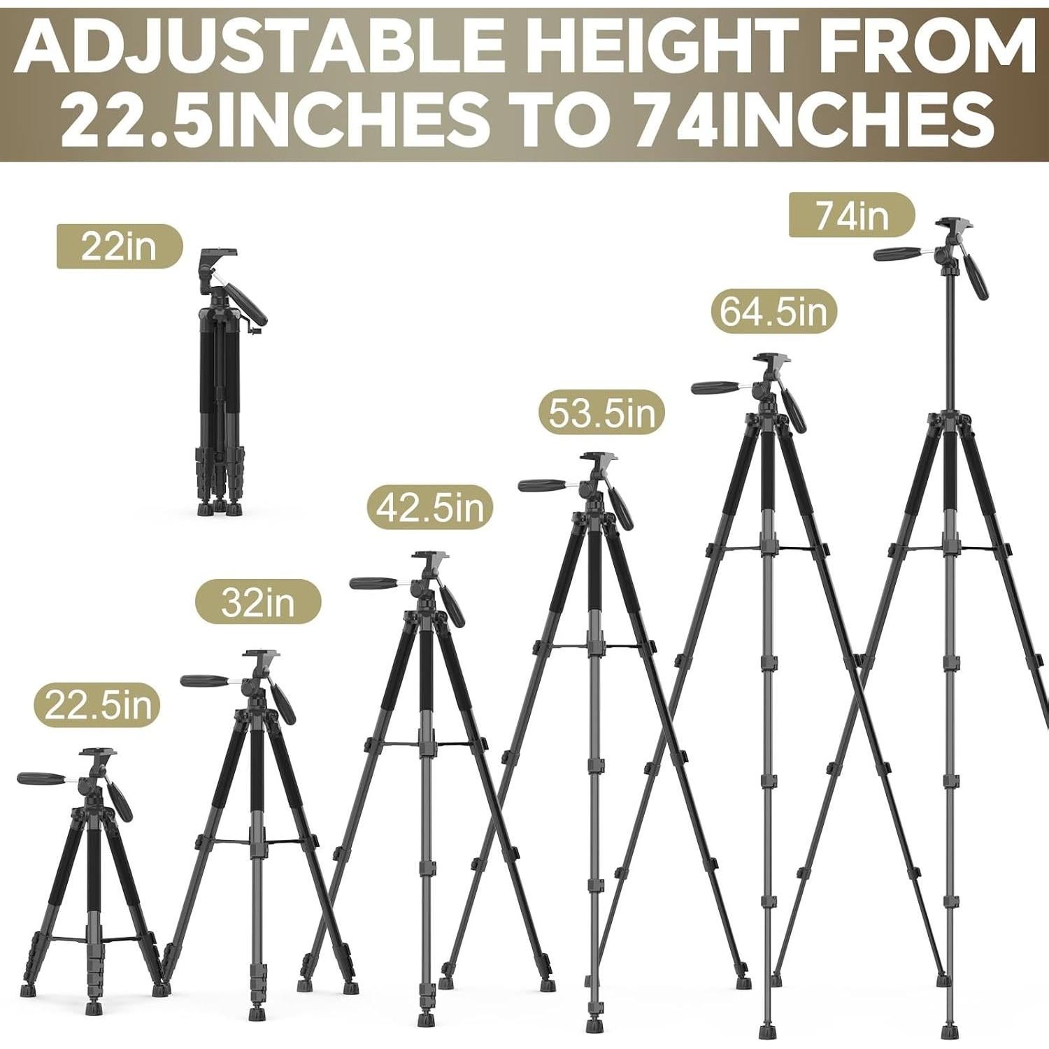 Eicaus 74'' Tall Tripod for Camera and Cell Phone, Professional Heavy Duty Camera Tripod for Photography, Compatible with Canon, Sony, Nikon，Panasonic, iPhone and Samsung