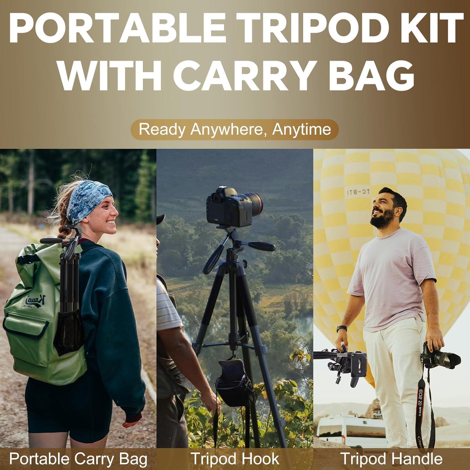 Eicaus 74'' Tall Tripod for Camera and Cell Phone, Professional Heavy Duty Camera Tripod for Photography, Compatible with Canon, Sony, Nikon，Panasonic, iPhone and Samsung