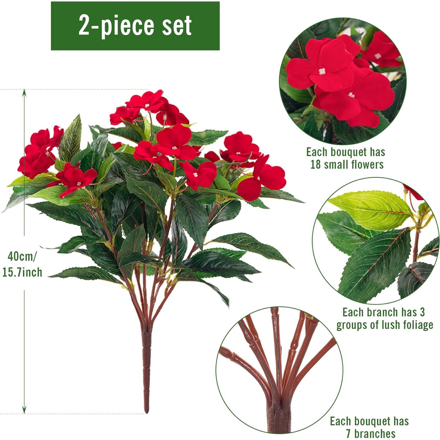 Ramo Artificial de Impatiens Uqueeten 2 Unidades Rojo 39.88 cm