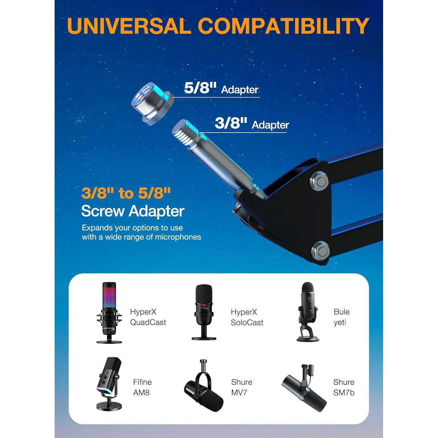 Brazo de Boom Micrófono SUNMON para HyperX QuadCast y más