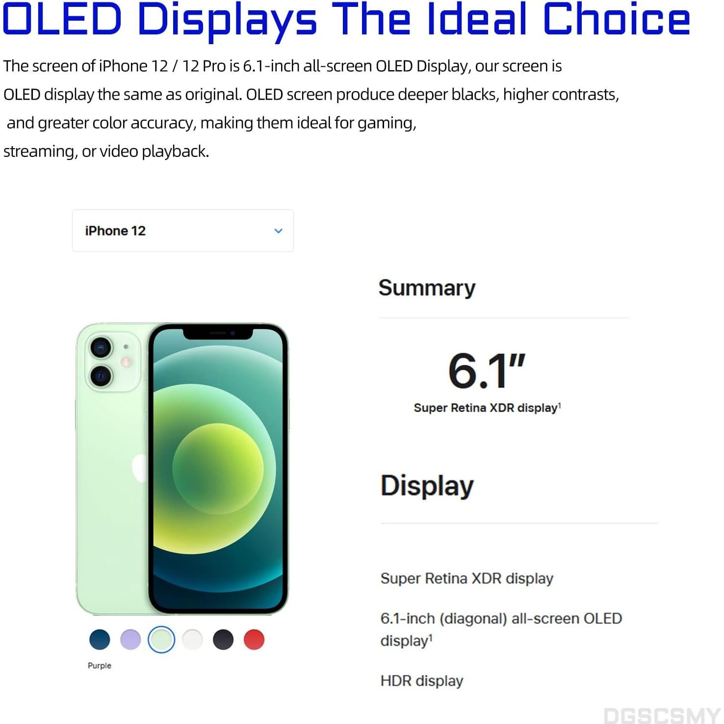 Pantalla OLED Reemplazo para iPhone 12/12 Pro 6.1" DGSCSMY