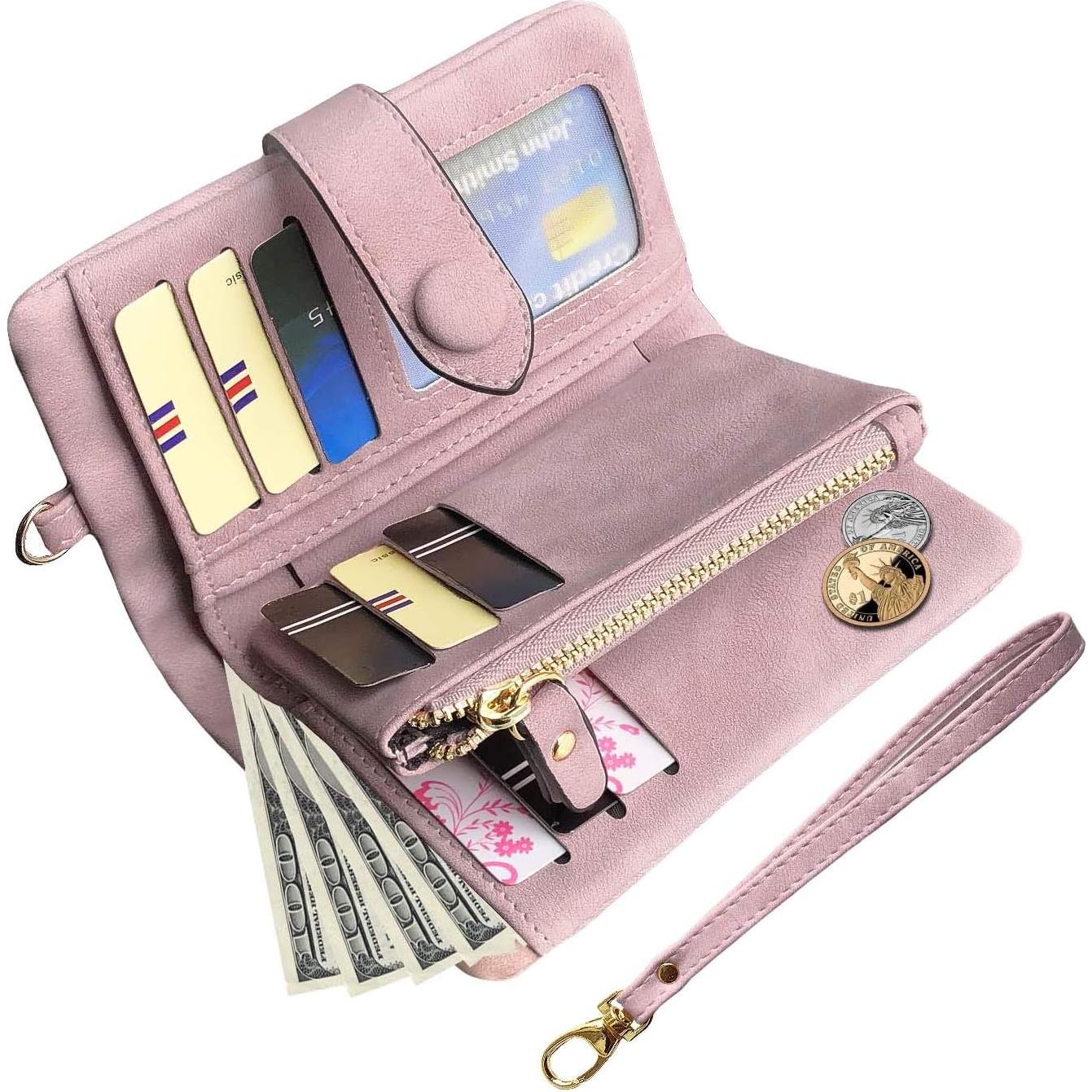 Cartera Bifold PofeeXIO Rosa con RFID y 16 ranuras