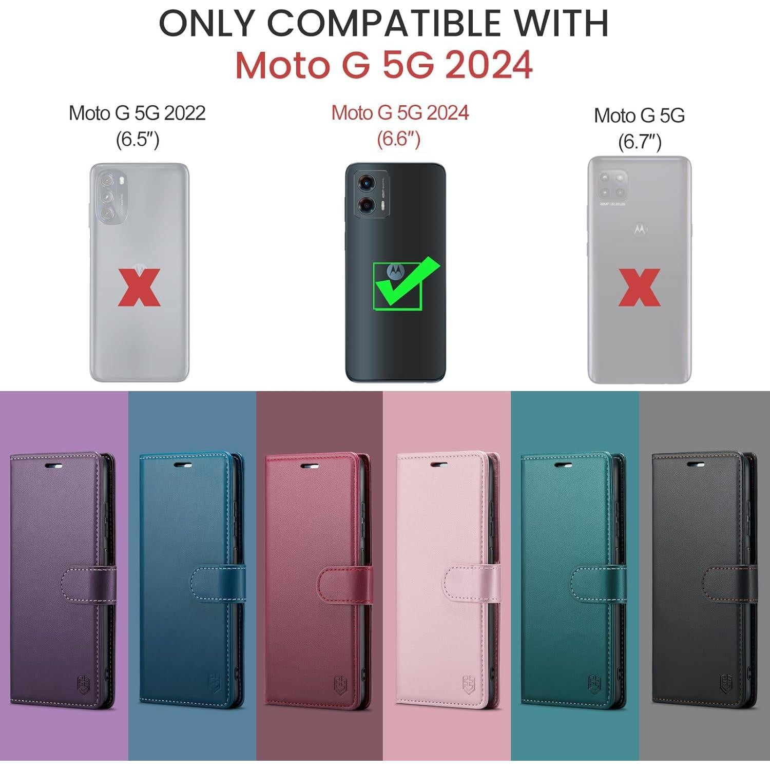 Funda Cartera FLIPALM para Moto G 5G 2024 con RFID Púrpura