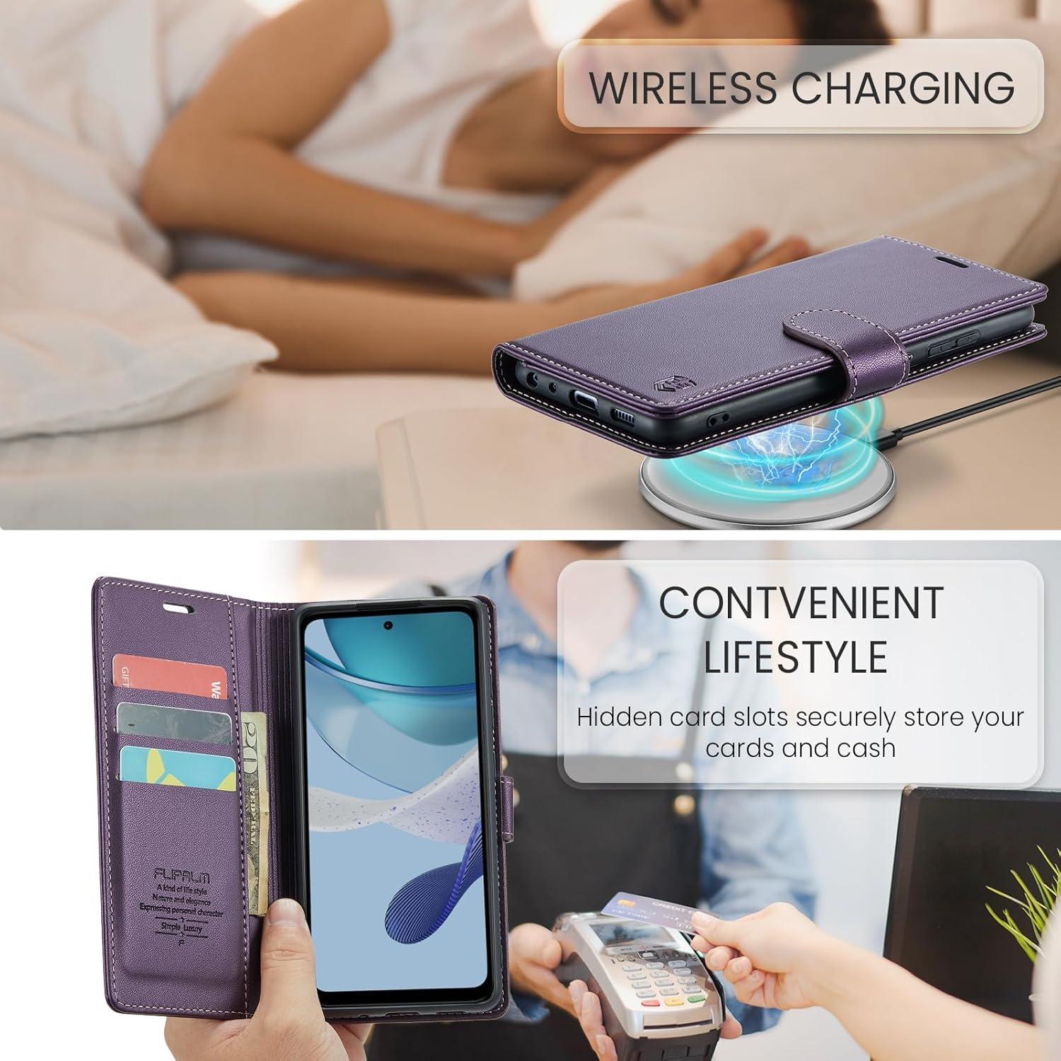 Funda Cartera FLIPALM para Moto G 5G 2024 con RFID Púrpura