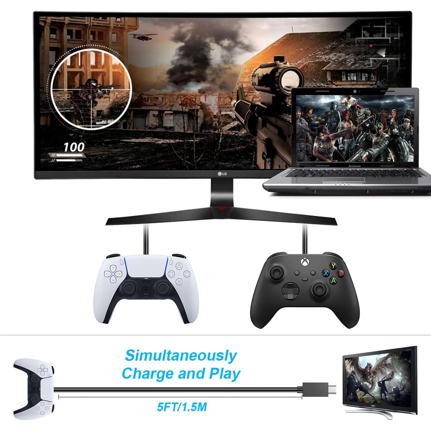 Cargador Rápido PS5 KOOWOD 2 Cables USB C 3A 5FT