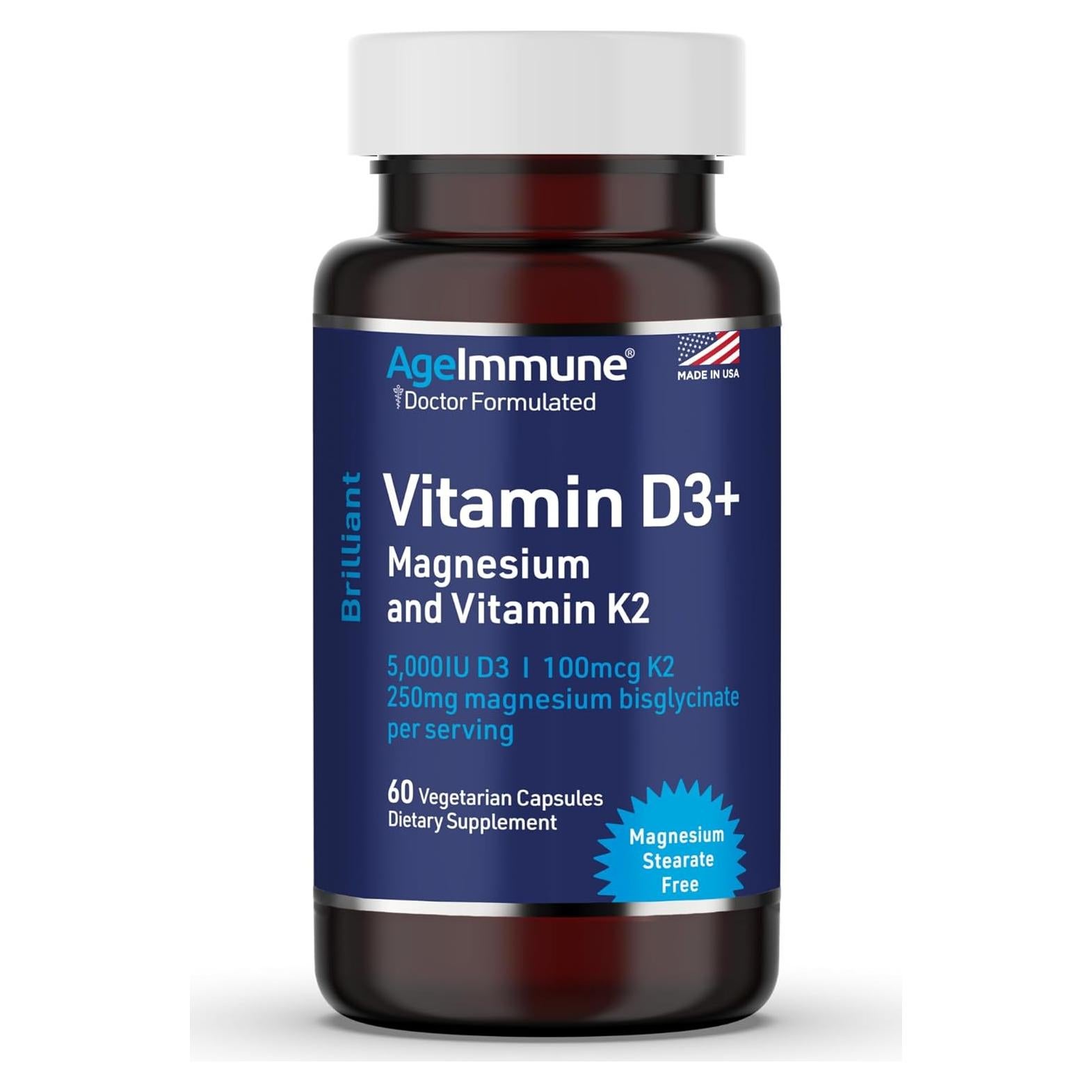 Suplemento AgeImmune D3+ K2 y Magnesio - 60 Cápsulas