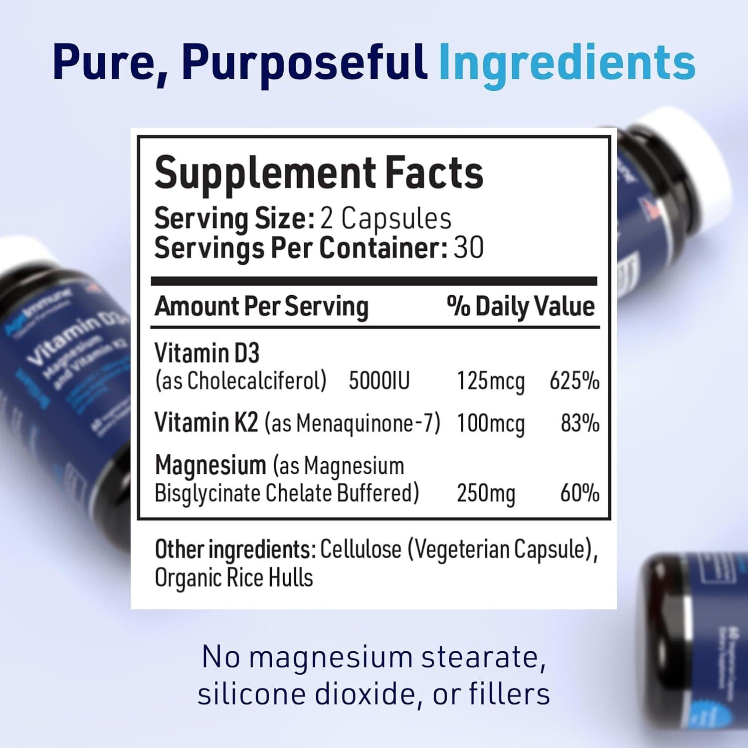 Suplemento AgeImmune D3+ K2 y Magnesio - 60 Cápsulas