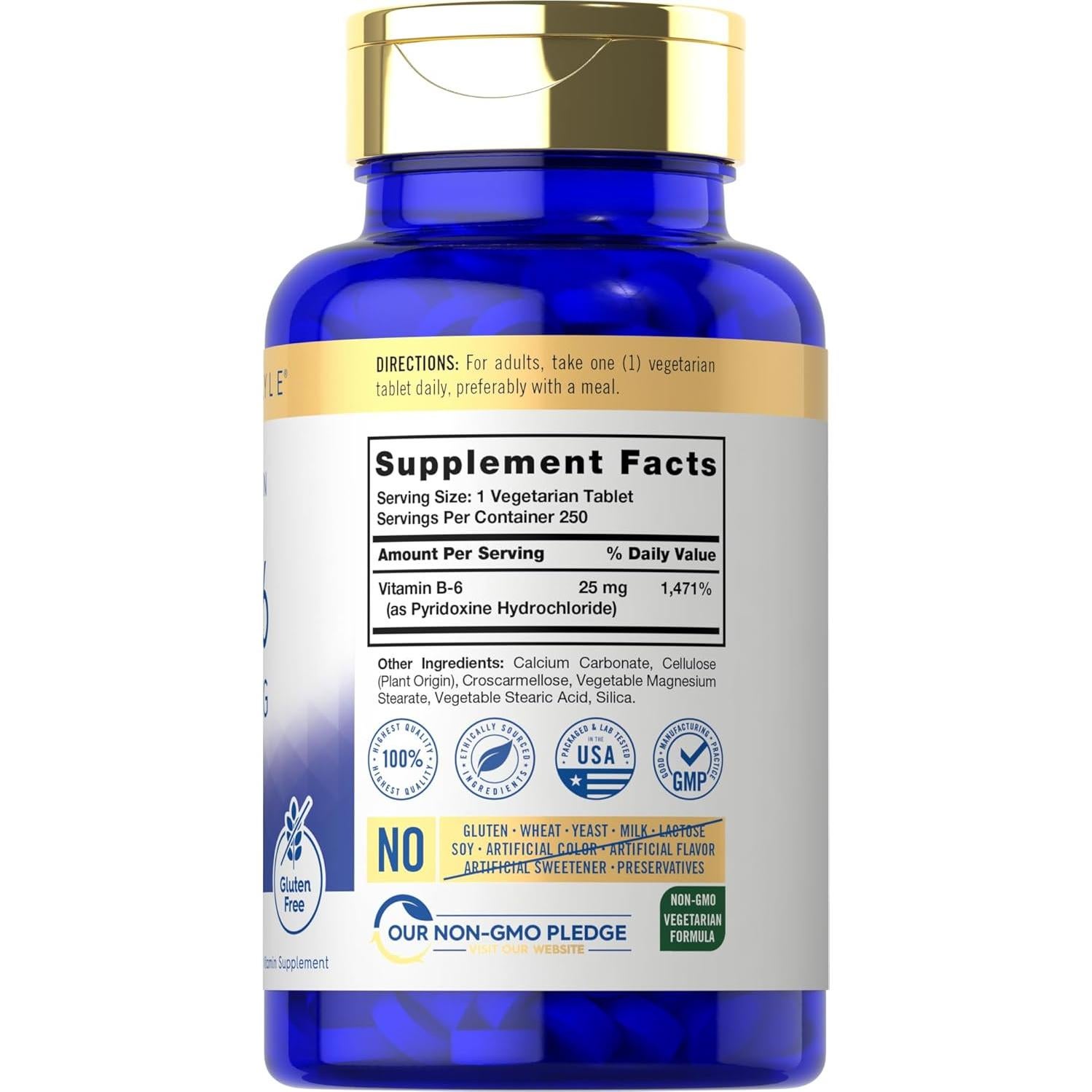 Carlyle Vitamina B6 25 mg 250 Tabletas Vegetariano Sin Gluten