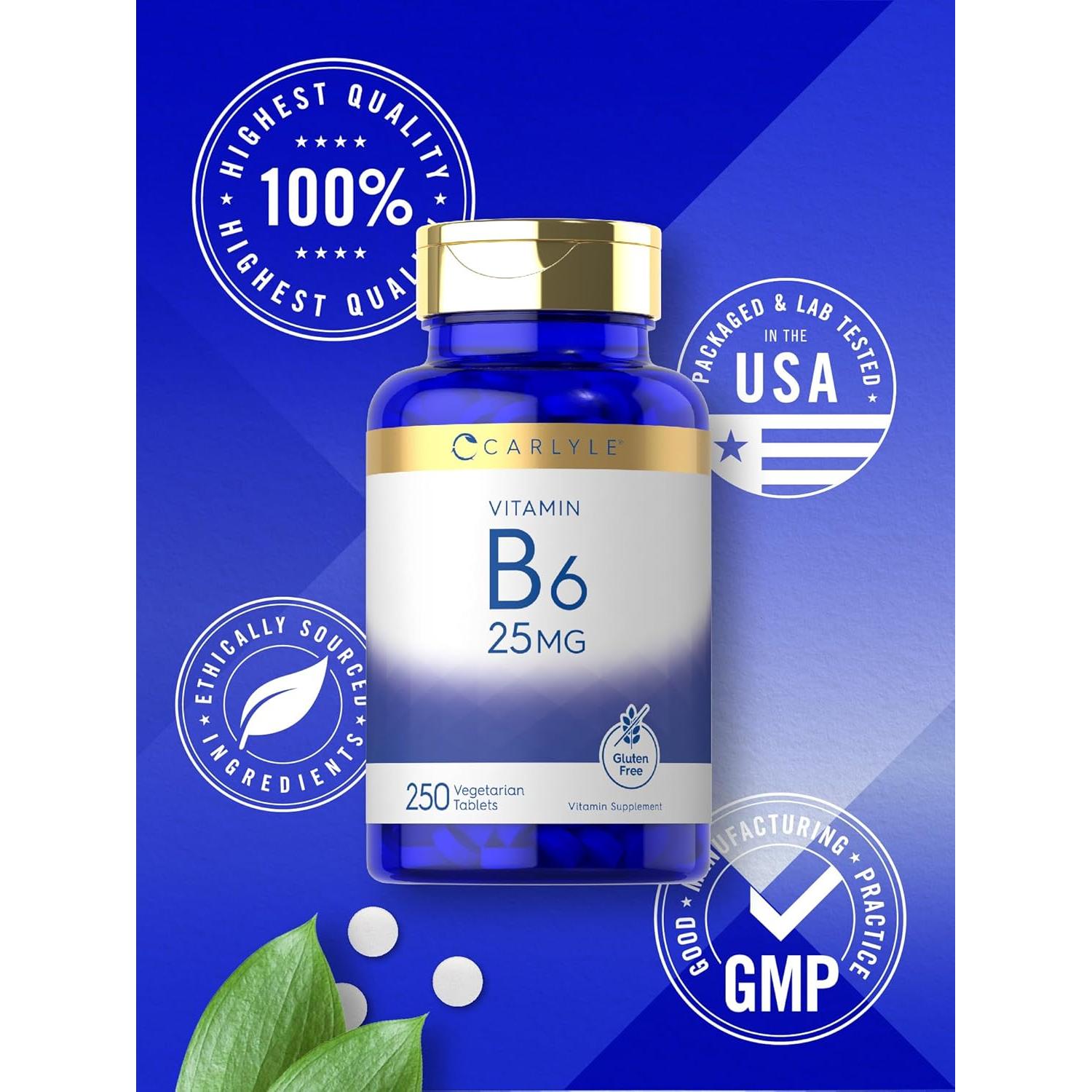 Carlyle Vitamina B6 25 mg 250 Tabletas Vegetariano Sin Gluten