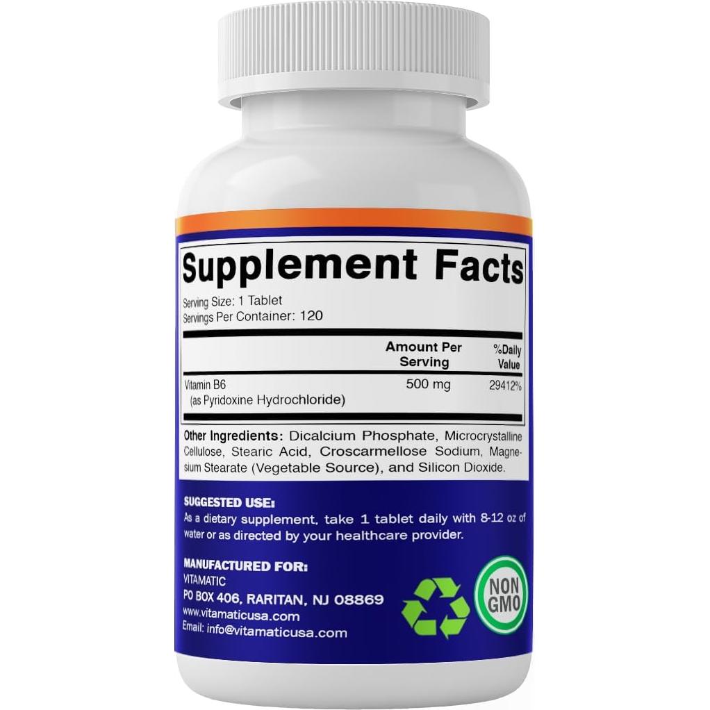 Vitamatic Vitamina B6 500 mg - 120 Tabletas Vegetarianas