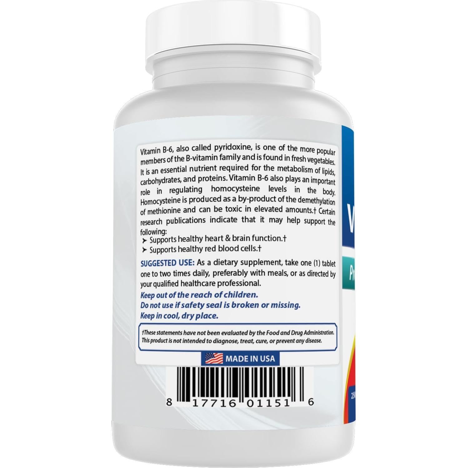 Vitamina B6 50 mg Mejores Naturales 250 Tabletas