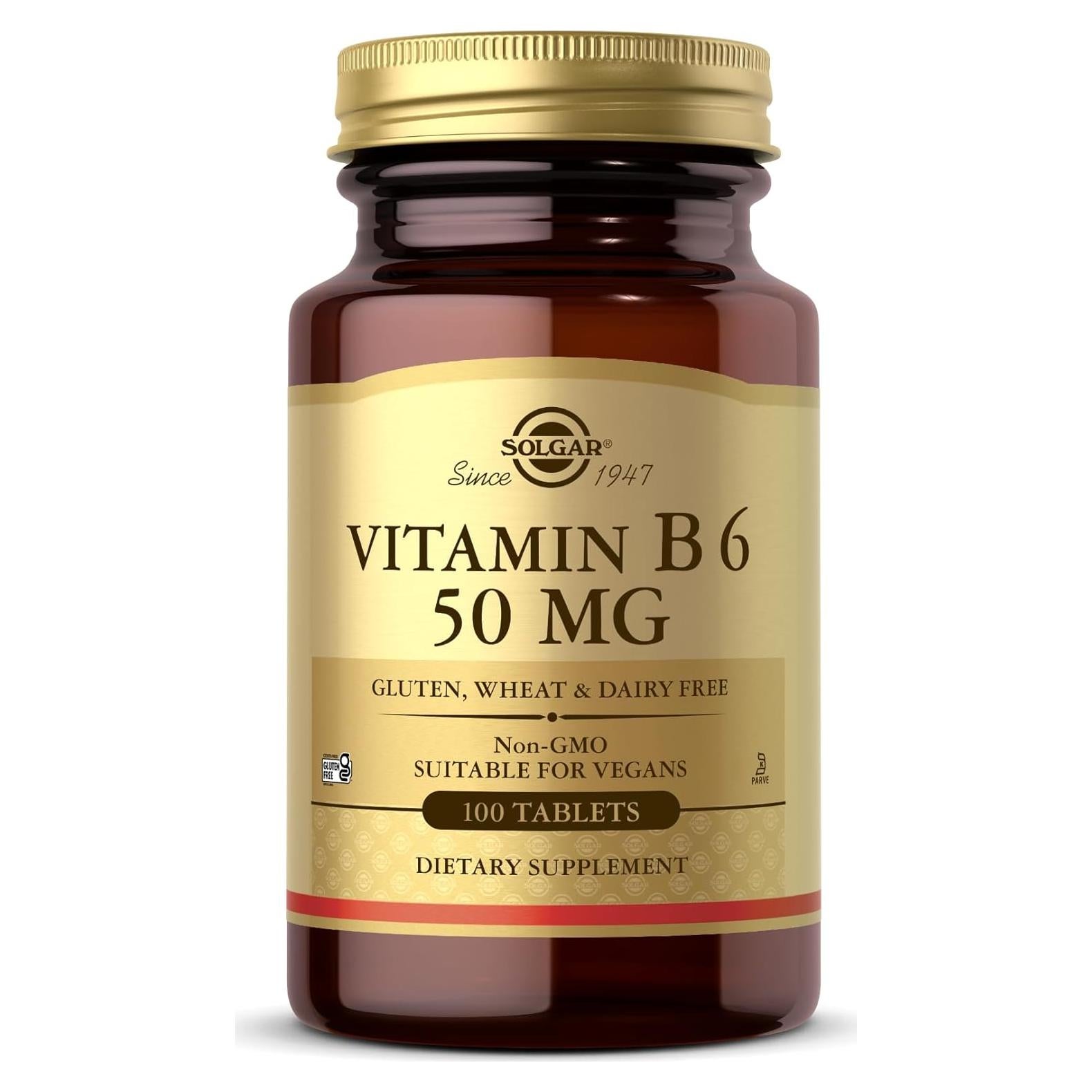 Vitamina B6 Solgar 50 mg - 100 Tabletas Veganas Sin Gluten