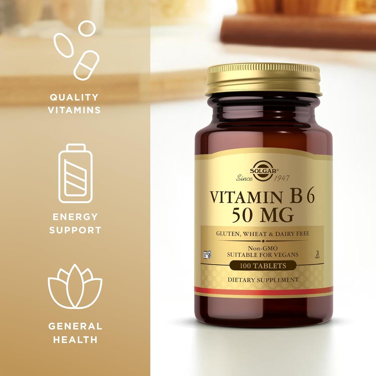Vitamina B6 Solgar 50 mg - 100 Tabletas Veganas Sin Gluten