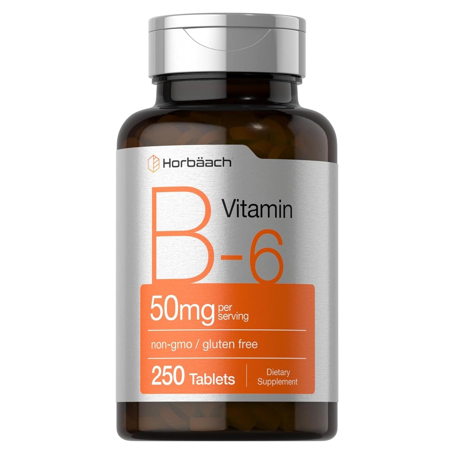 Suplemento de Vitamina B6 Horbäach 50mg - 250 Tabletas Vegetarianas