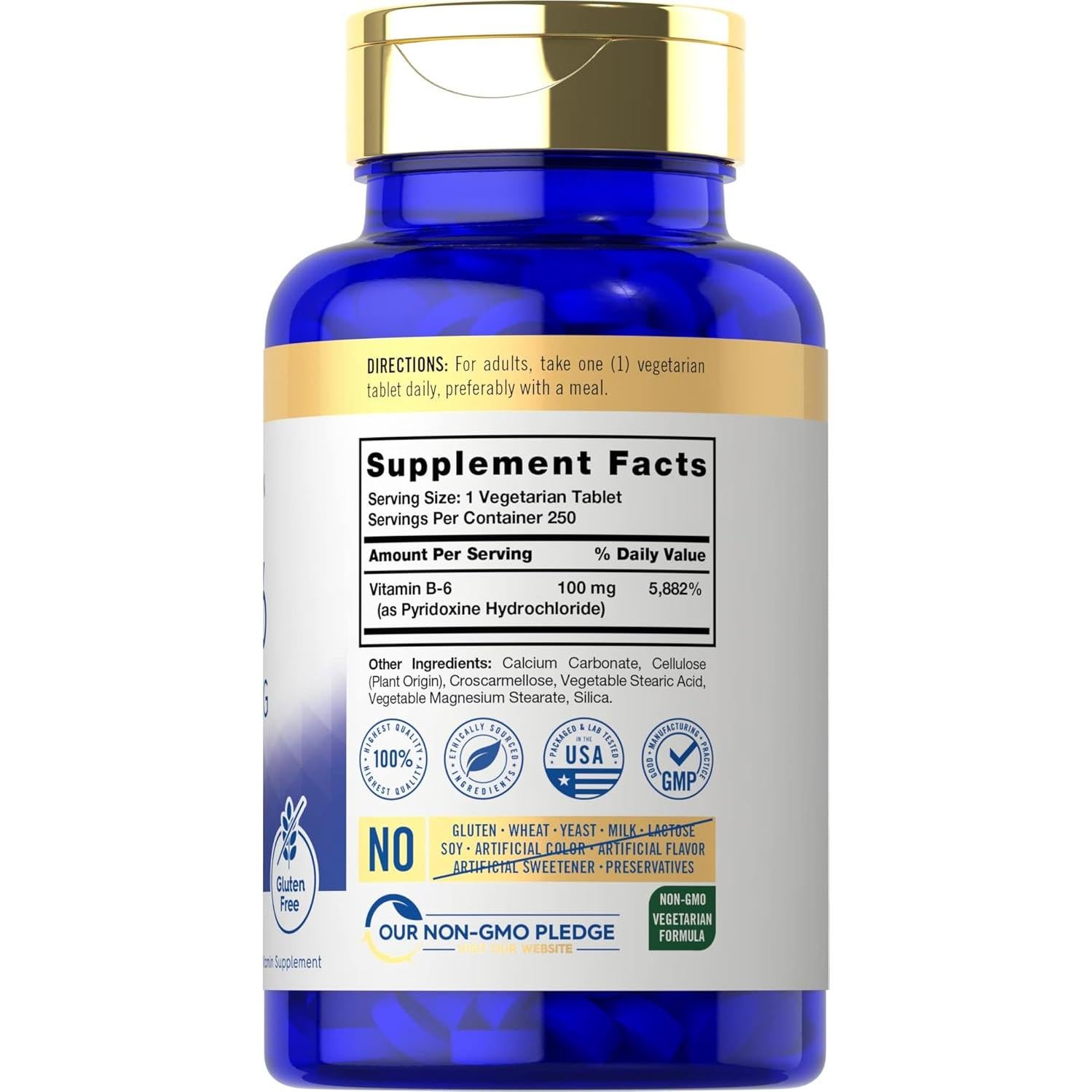 Carlyle Vitamina B6 100mg 250 Tabletas Vegetariano Sin Gluten