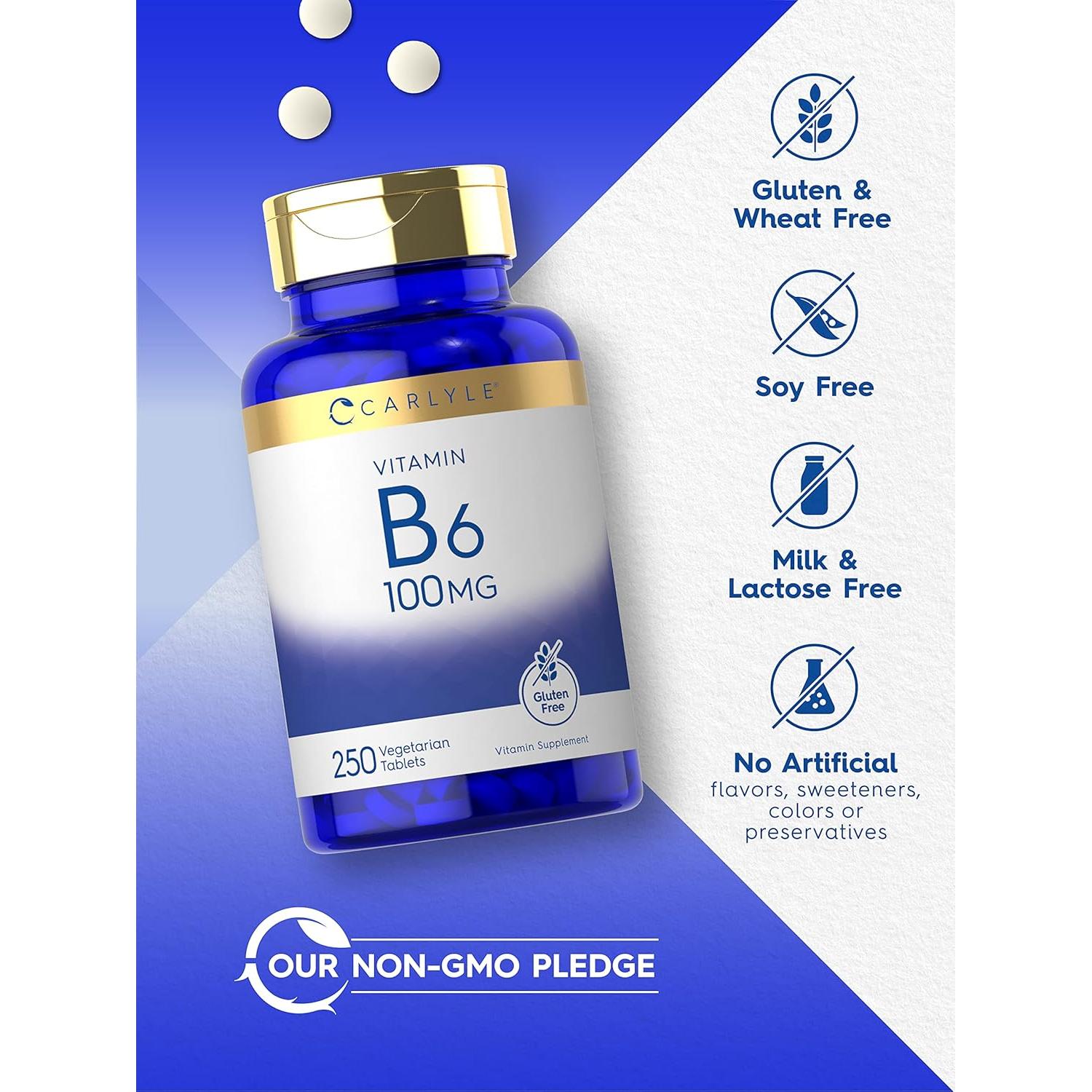 Carlyle Vitamina B6 100mg 250 Tabletas Vegetariano Sin Gluten