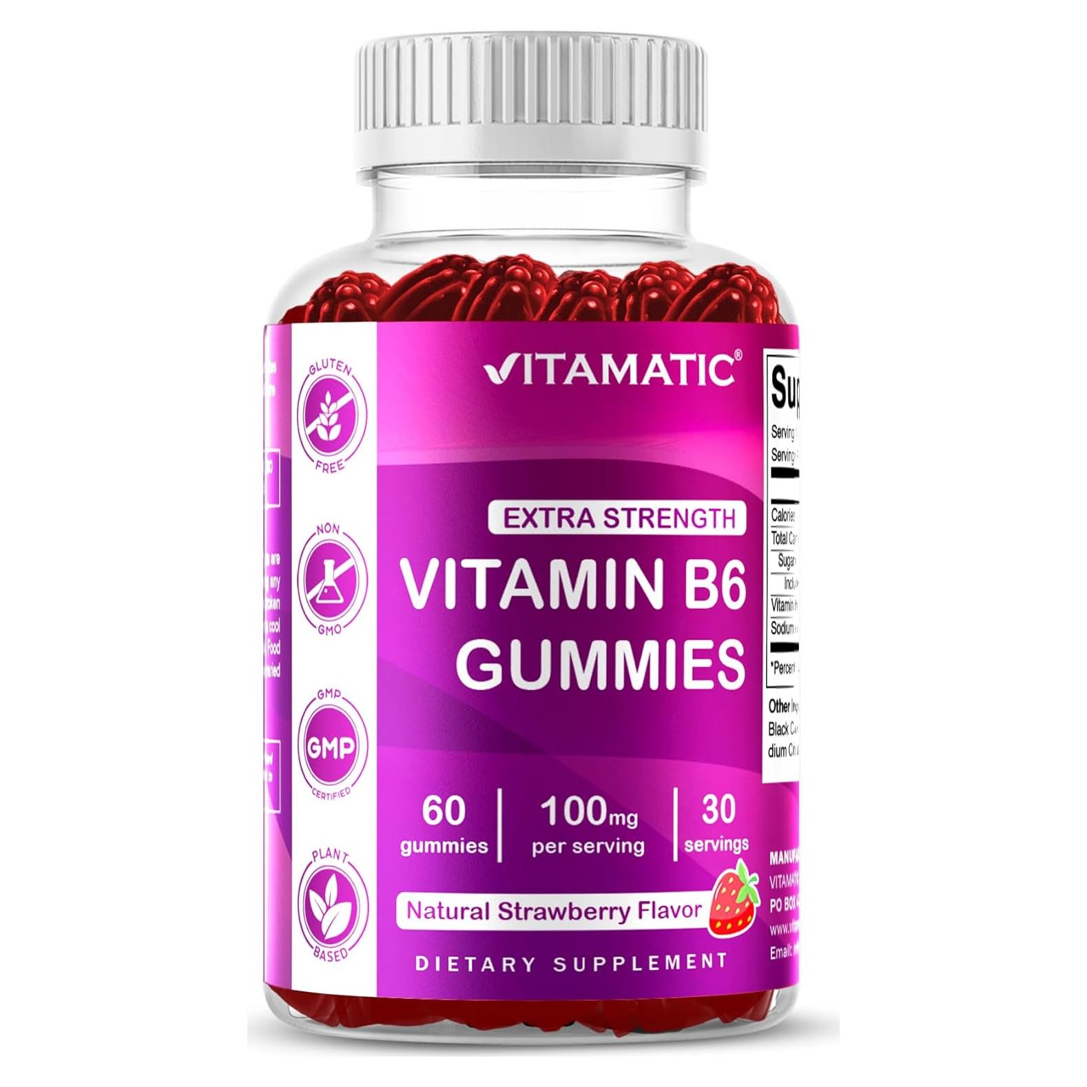 Vitamatic Vitamina B6 100mg - Sabor Baya - 60 Gominolas Veganas